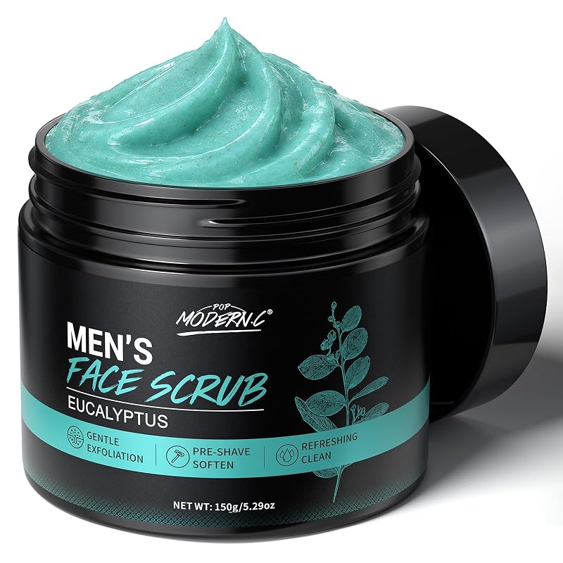 Esfoliante facial masculino com eucalipto, pó de casca de noz, AHA e BHA, 150 g