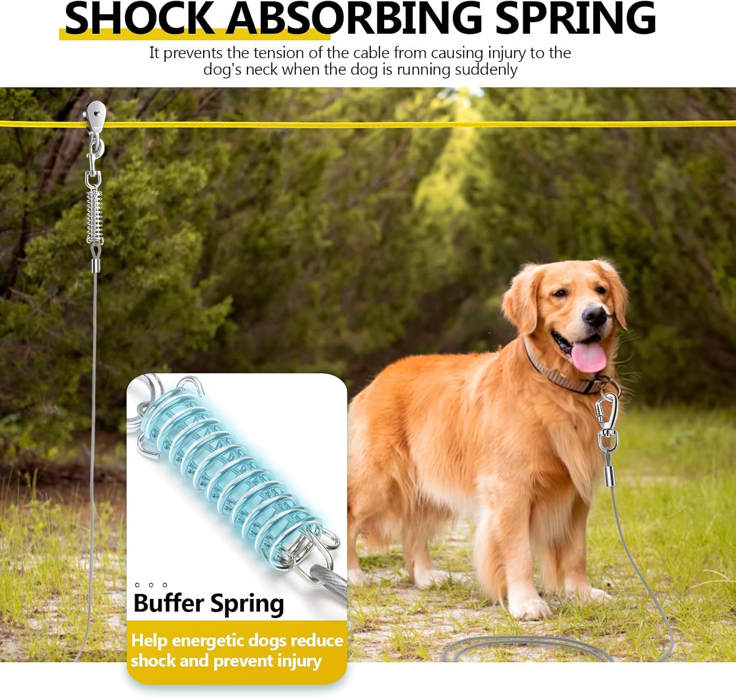 Professional Dog Runner Trolley System，Heavy Duty & Adjustable 30ft Dog Zip Line with 10ft & 15ft Tie Out for Large Dogs Up to 250lbs, Chew Proof Dog Run Cable for Yard, Camping & Outdoor Adventure