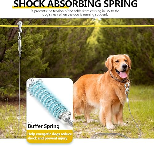 Miniatura 5 de Sistema Profesional de Trolley para Perros, Línea de Zip Resistente y Ajustable de 100 pies para Perros con Amarres de 10 pies y 15 pies para Perros