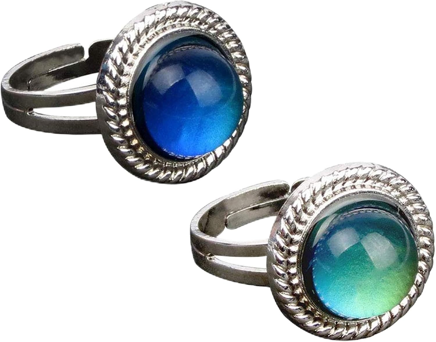 2 PCS Oval Mood Ring Retro Style Adjustable Finger Ring For lovers Friends-One size fits all