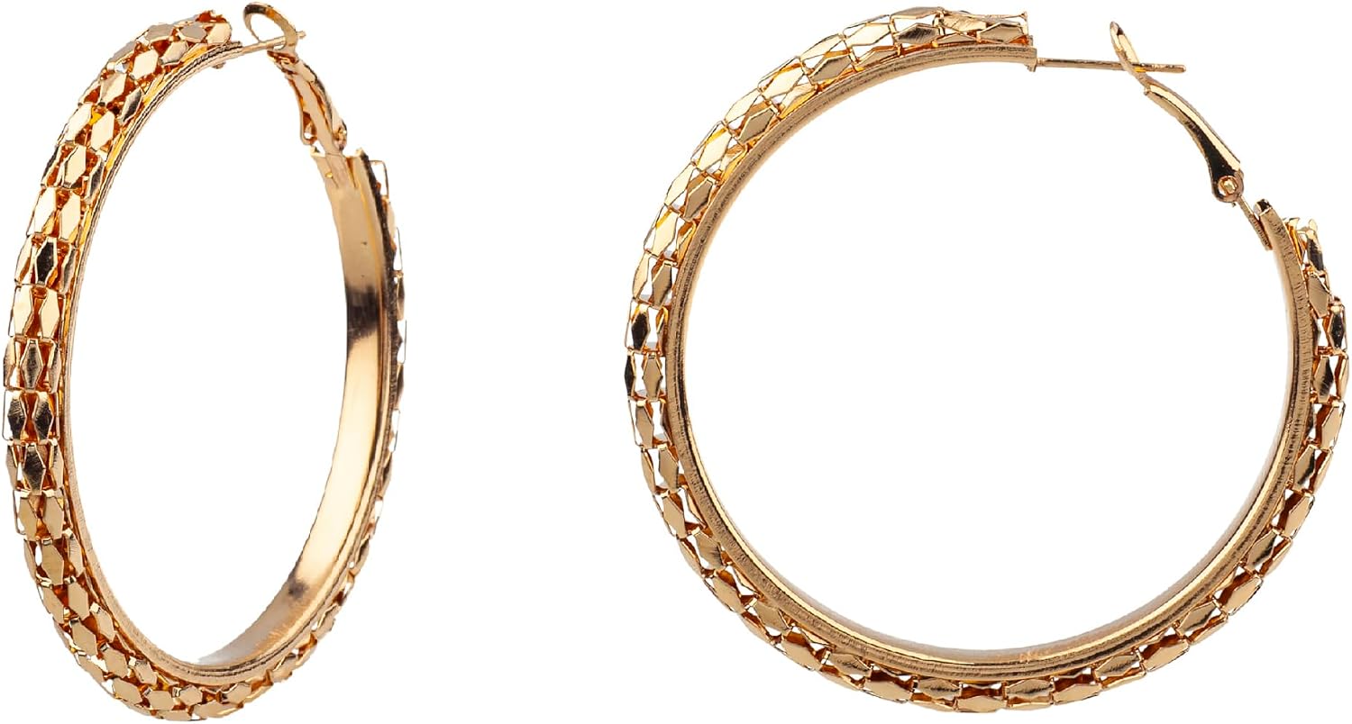 Nicole Miller New York Textured Hoop Earrings, 2.07 inches, Gold, Silver, and Rose Gold Colors 3 pair set