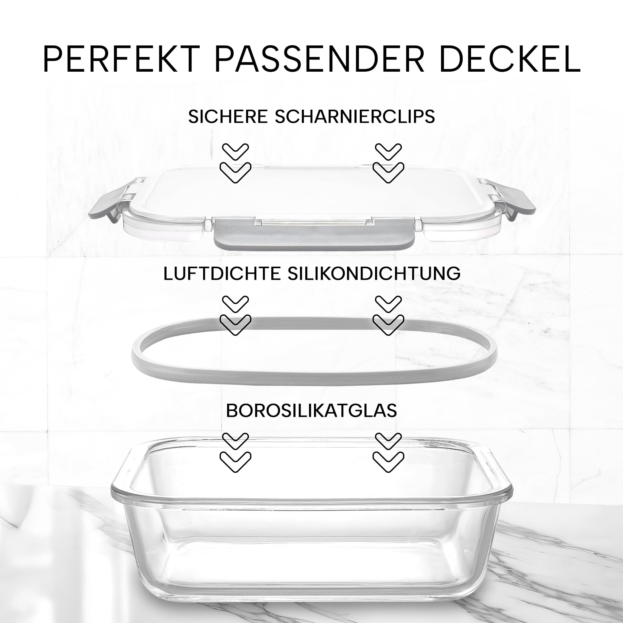 Zulay 12er-Set Glas-Frischhaltedosen für Meal Prep, Tupperdosen Set aus Glas mit luftdichten Deckeln - Meal Prep Boxen Gläser, spülmaschinen-, mikrowellen-, ofen- & gefriergeeignet, BPA-frei - Grau