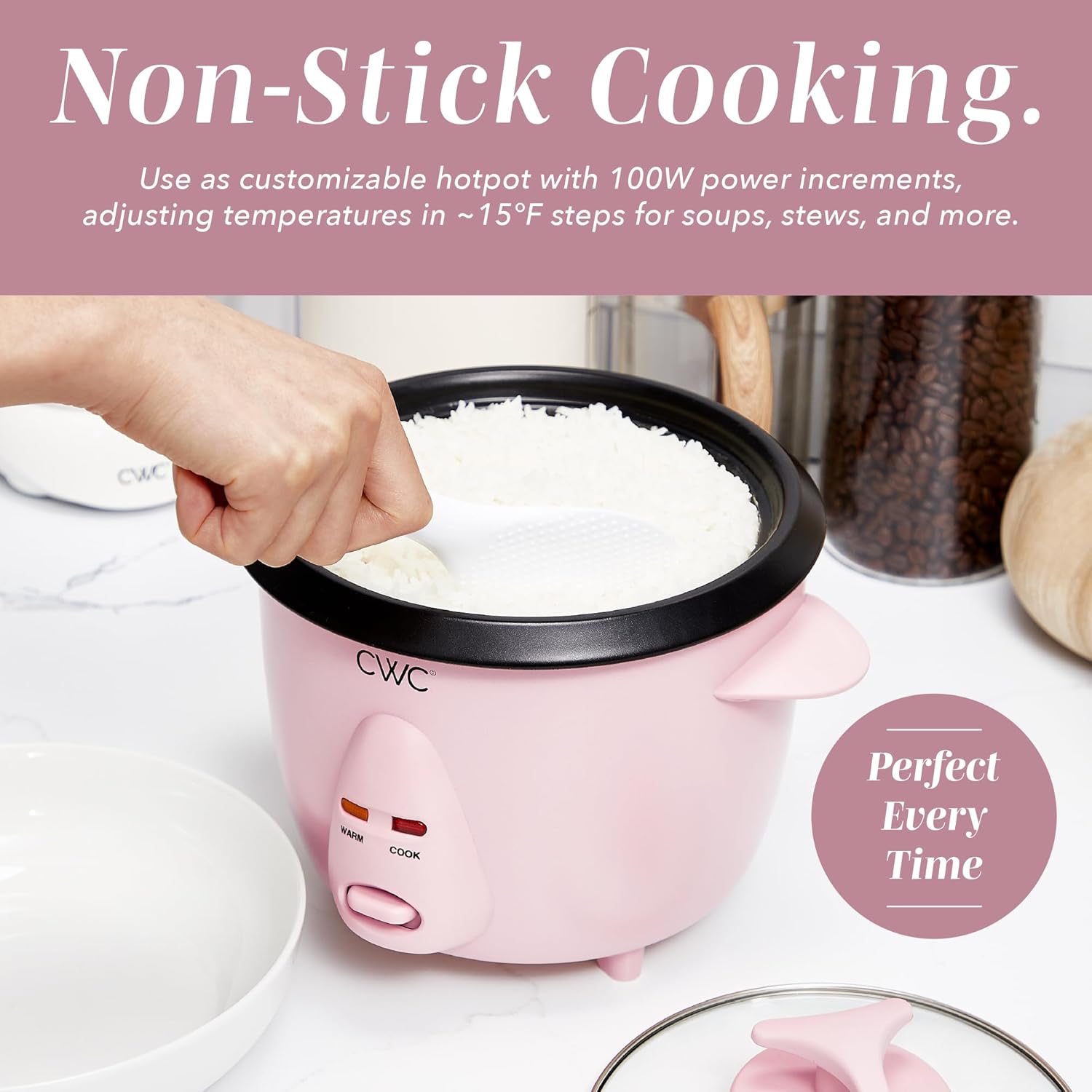 COOK WITH COLOR 6 Cup Rice Cooker 300W - Effortless Cooking and Perfectly, Cooks 3 Cups of Raw Rice for 6 Cups of Cooked Rice, Pink
