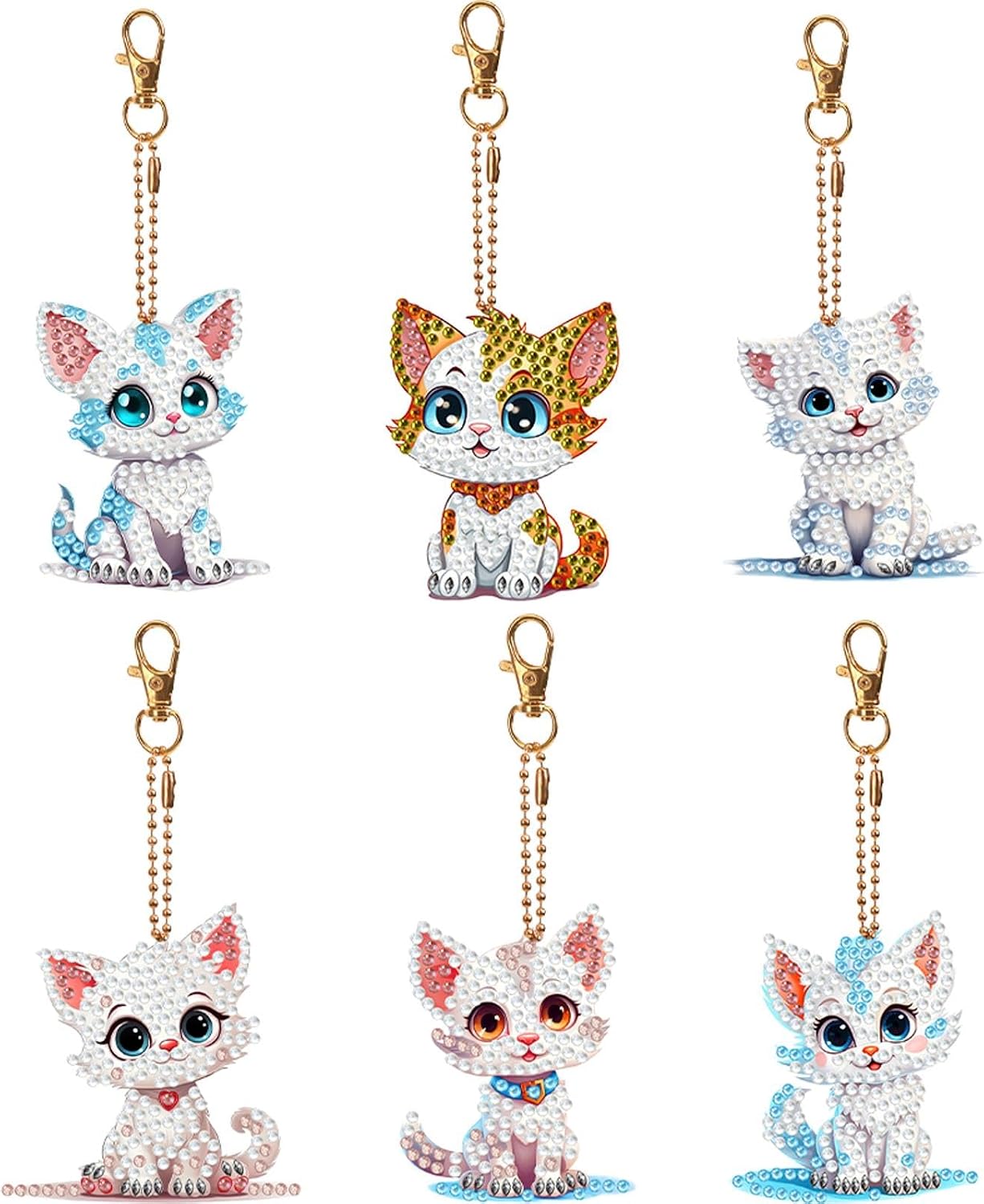 POETRYDRAW 6PCS Double-Sided Diamond Art Keychains | Cute Kitten, Mandala & Floral Designs | Rhinestone Painting Pendant for Adults & DIY Craft (YSK015)