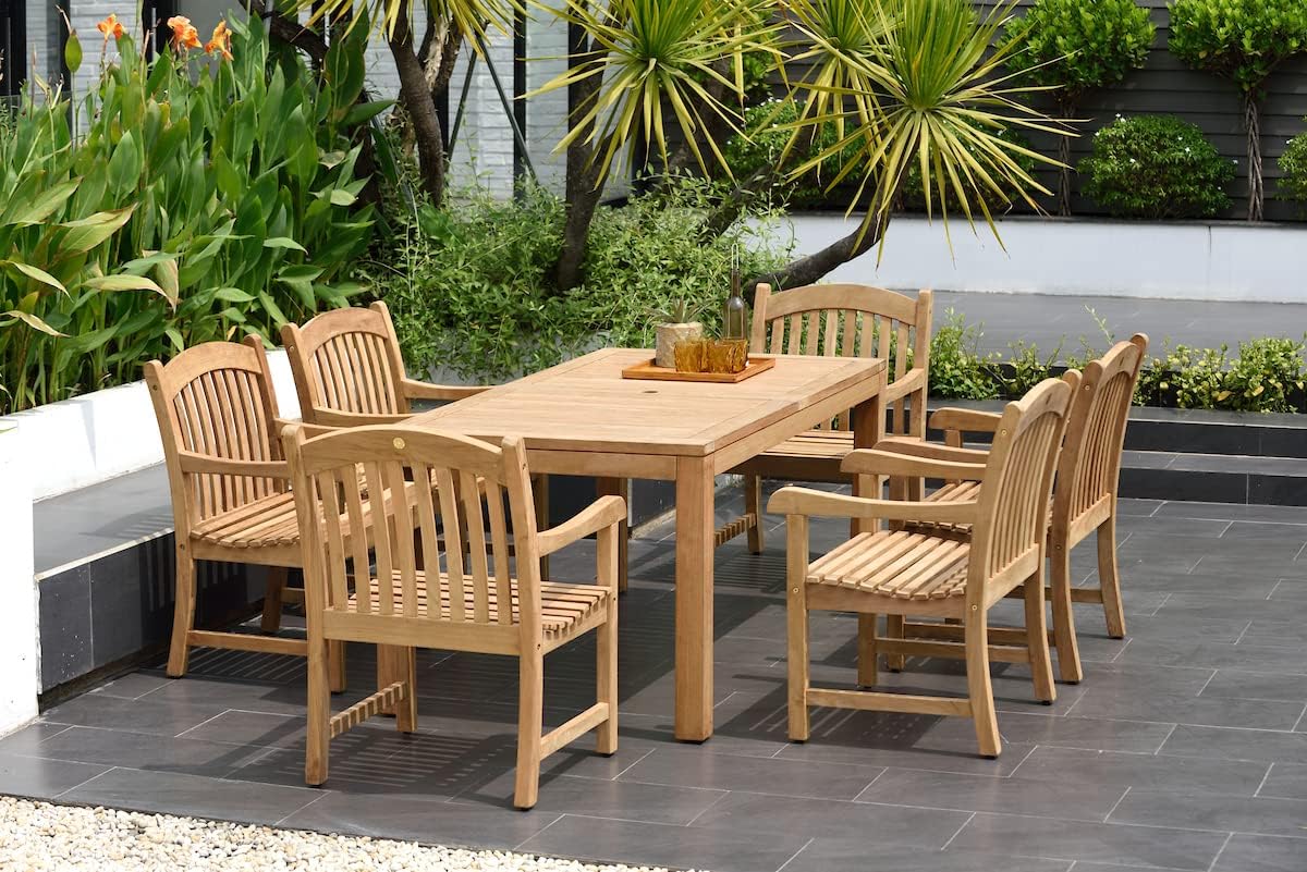 Amazonia Pennsylvania 7-Piece Outdoor Rectangular Dining Table Set | Certified Teak | Ideal for Patio and Indoors