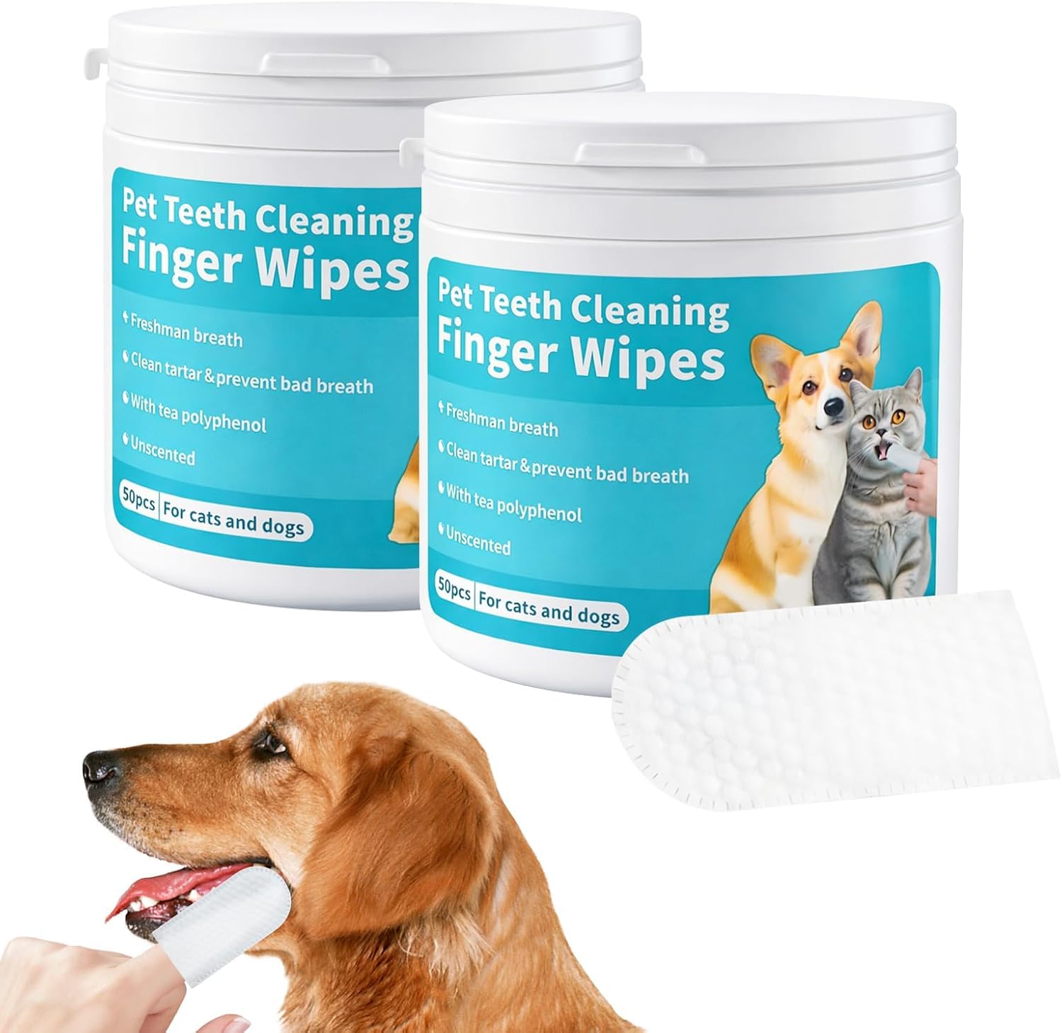 Wenchrisdt Natural Pet Dental Finger Wipes, 2026 Pet Teeth Cleaning Finger Wipes for Dogs Cats, Easy Daily Dental Cleaning for Pets, Soft Disposable (2 Box)