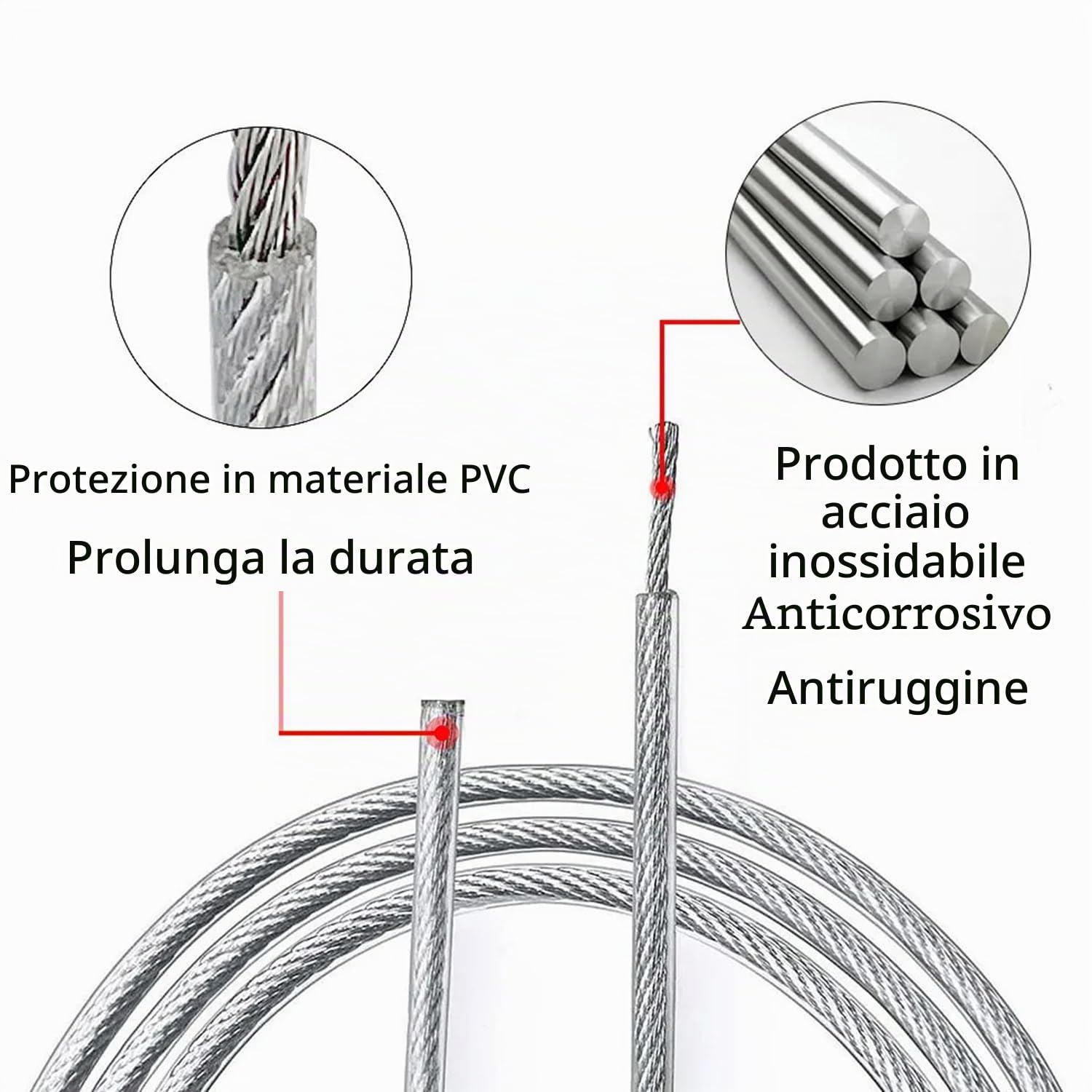 100m Filo Per Stendere Il Bucato Da Esterno 3mm,Cavo Acciaio,Garden Wire/Cable Railing Kit,Adatto Per Filo Di Tensione Per Recinzioni,Fune Metallica Per Lampade Da Esterno,Fune Per Tende