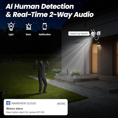 Miniatura 5 de wansview Cámara de seguridad celular 4G LTE para exteriores, cámara de seguridad PTZ de 360 sin WiFi, visión nocturna a color 2K, audio de 2 vías,