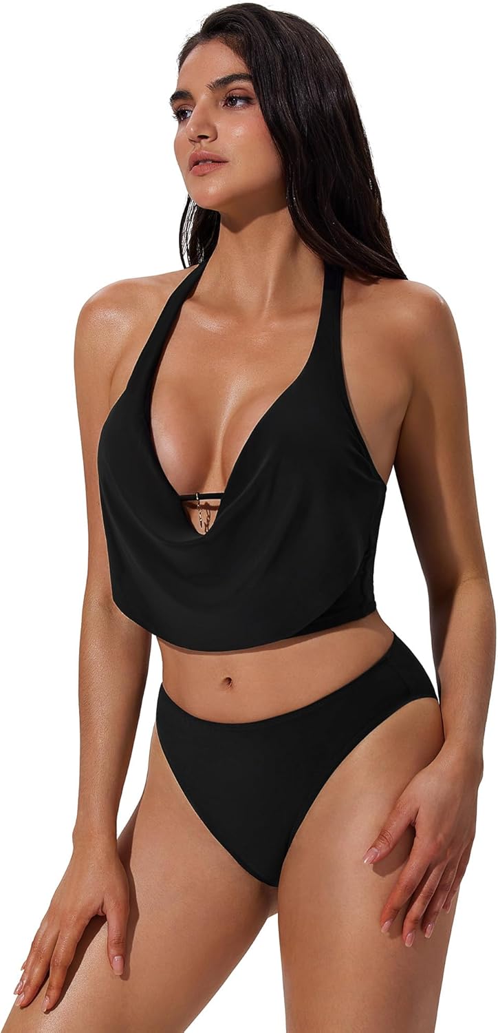 SUUKSESS Women Sexy Two Piece Bikini Set Halter Cowl Neck Bathing Suit - Image 4