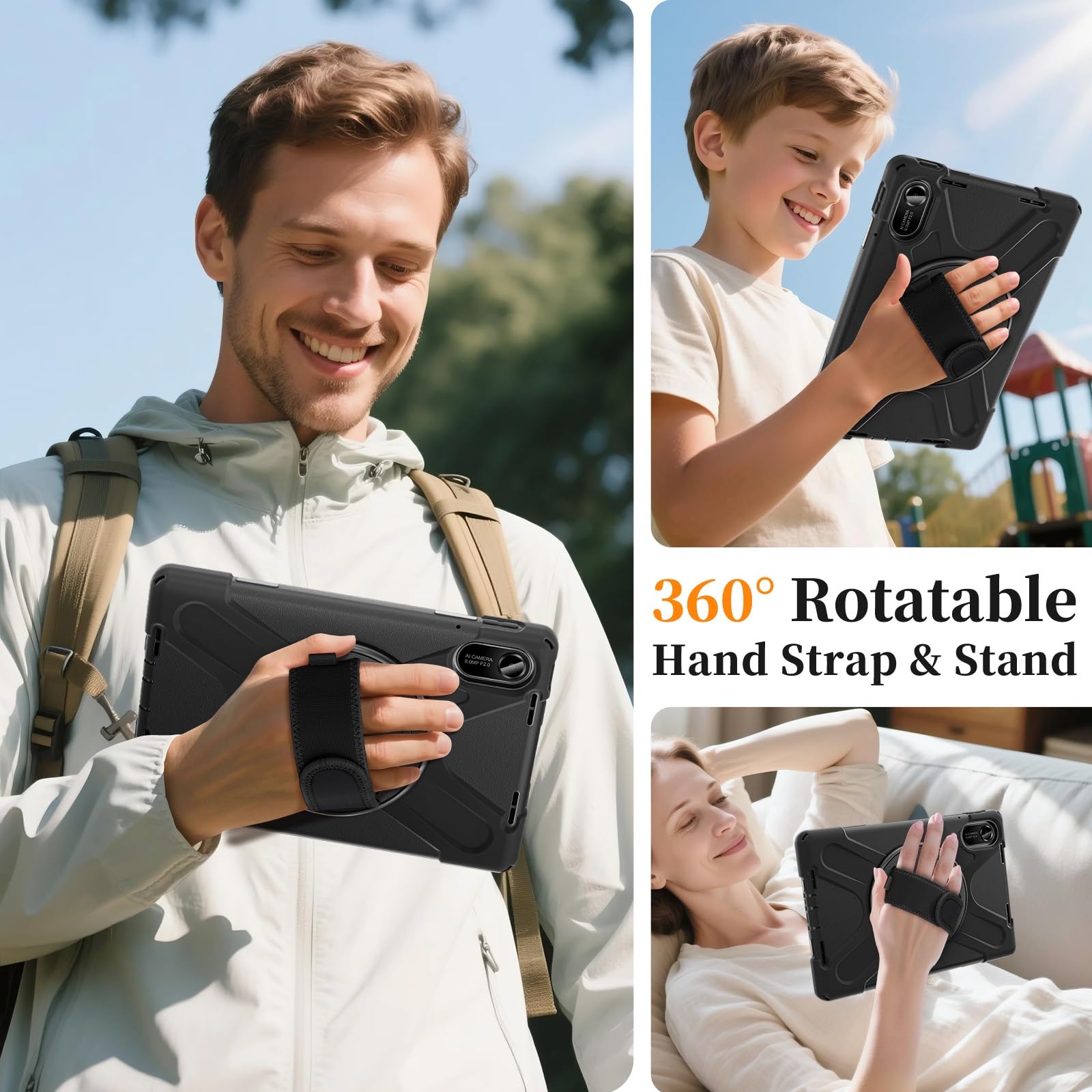 Housse pour Tablette Coque for Xiaomi Redmi Pad 2 11 Pouces (2025), Robuste et résistante aux Chocs, avec bandoulière, en Silicone for Enfants(Svart)