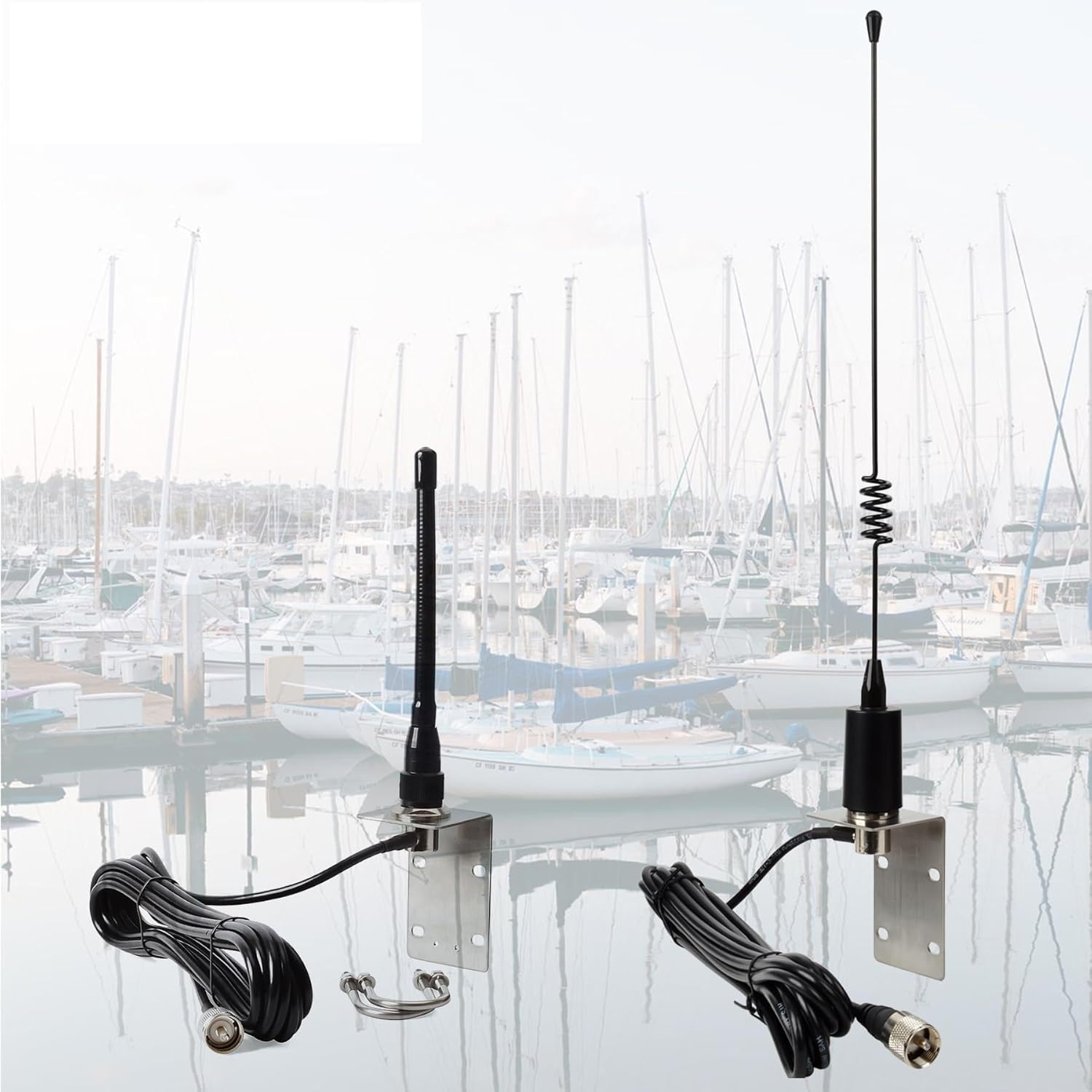 HYS VHF Marine Antenna Low-Profile 156-163Mhz Rubber Antennas + Whip Antenna