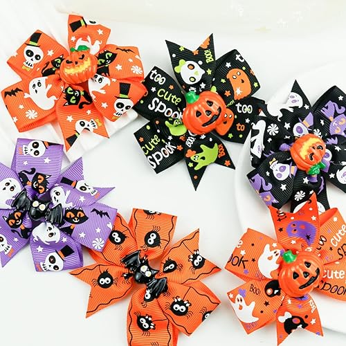 Miniatura 2 de 6 lazos para el cabello de Halloween, horquillas para el cabello, calabazas y murciélagos para boutique, clip de cinta de grogrén, pasador para el