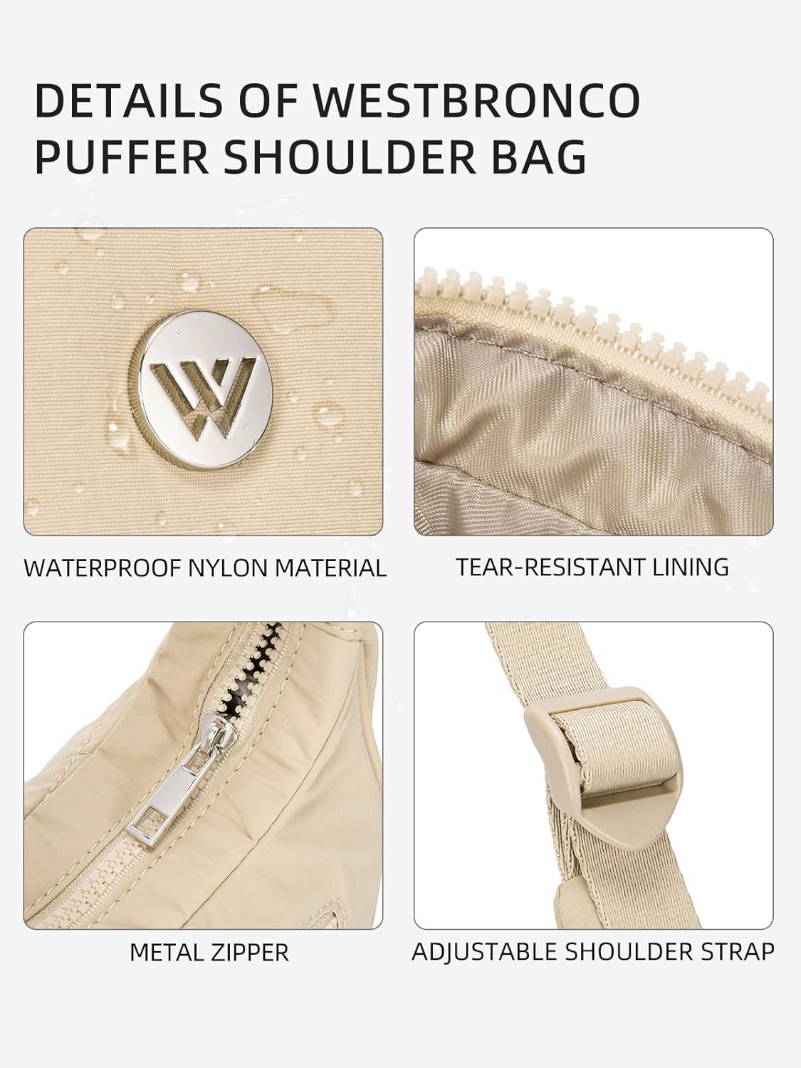 WESTBRONCO Small Puffer Crescent Shoulder Bag for Women, Nylon Quilted Shoulder Purses, Puffy Handbags with Adjustable Strap - Image 5