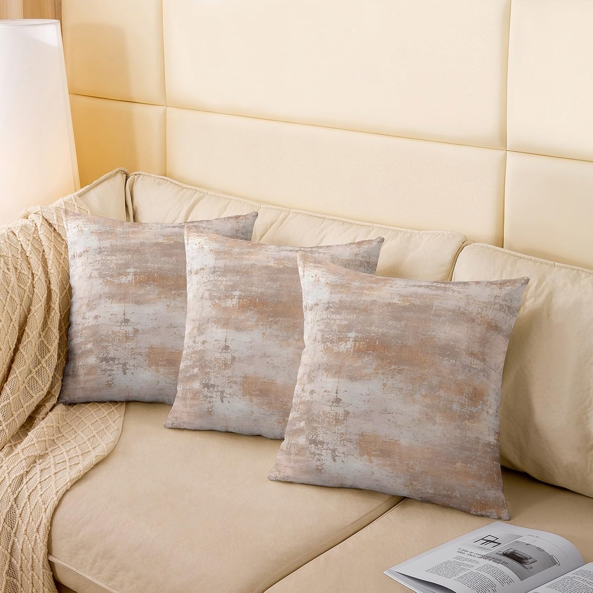 Erosebridal Watercolor Tie Dye Throw Pillow Cover,Ombre Gradient Beige and Grey Pillow Cover for Sofa Modern Abstract Decorative Pillow Cover,Grunge Aesthetic Cushion Case 24x24 Inch
