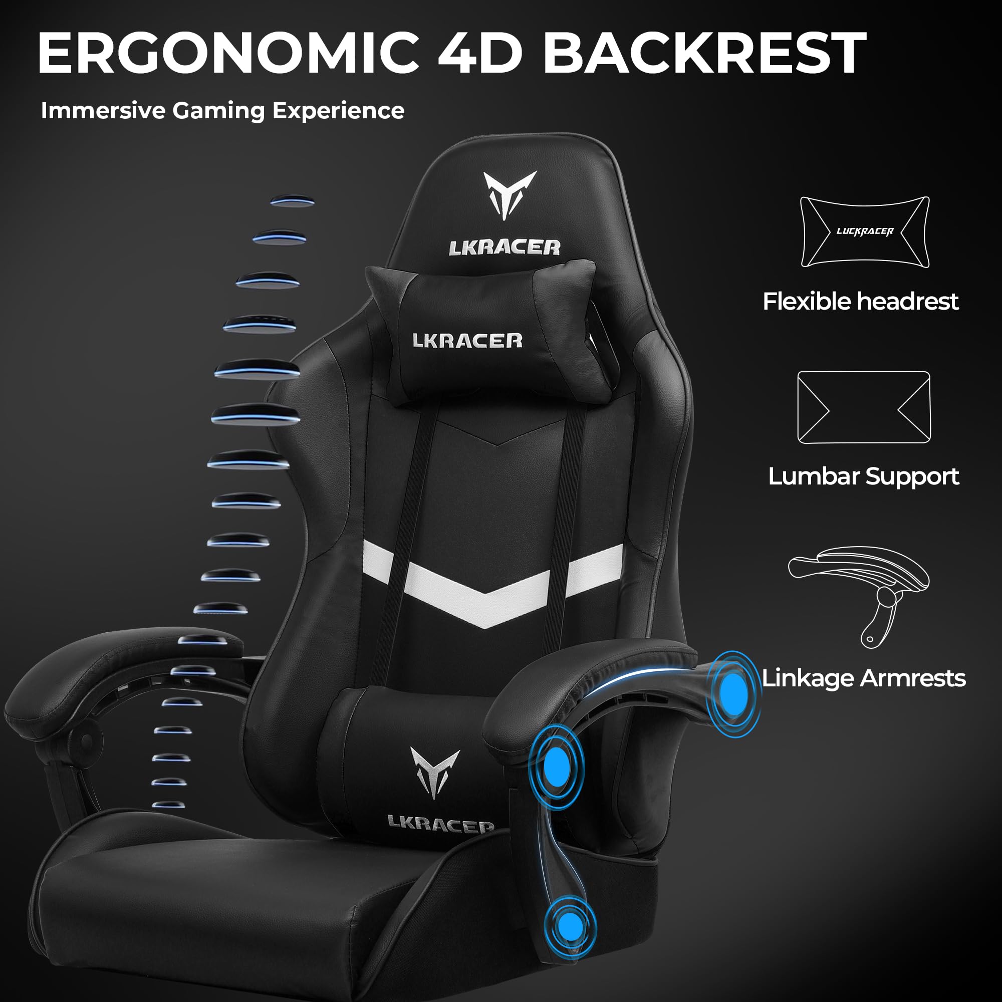 GTPLAYER Silla de Oficina para Gaming, Masaje, sillón Gamer, Silla ergonómica para Gamer, reposacabezas, cojín Lumbar, Acolchado, Silla giratoria