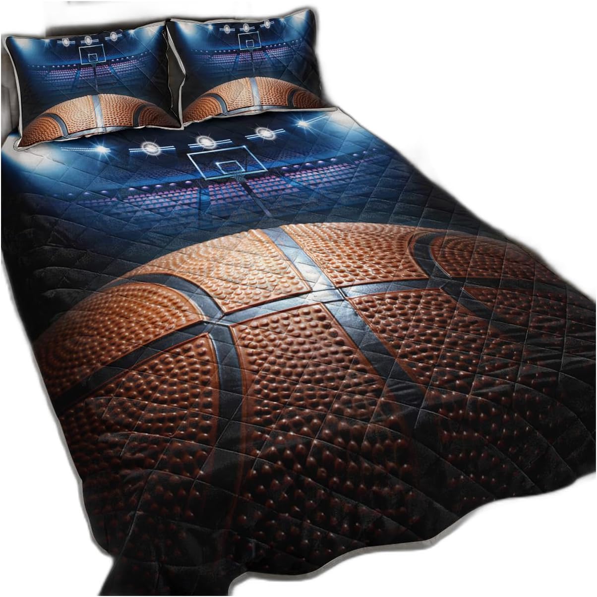 3 Pieces Sports Basketball Quilt Set,Lightweight Boys Teens Men Basketball Court Bedding Set with 2 Pillowcases,Basketball Stadium Bedspread Coverlet — Performance Ready | Durable