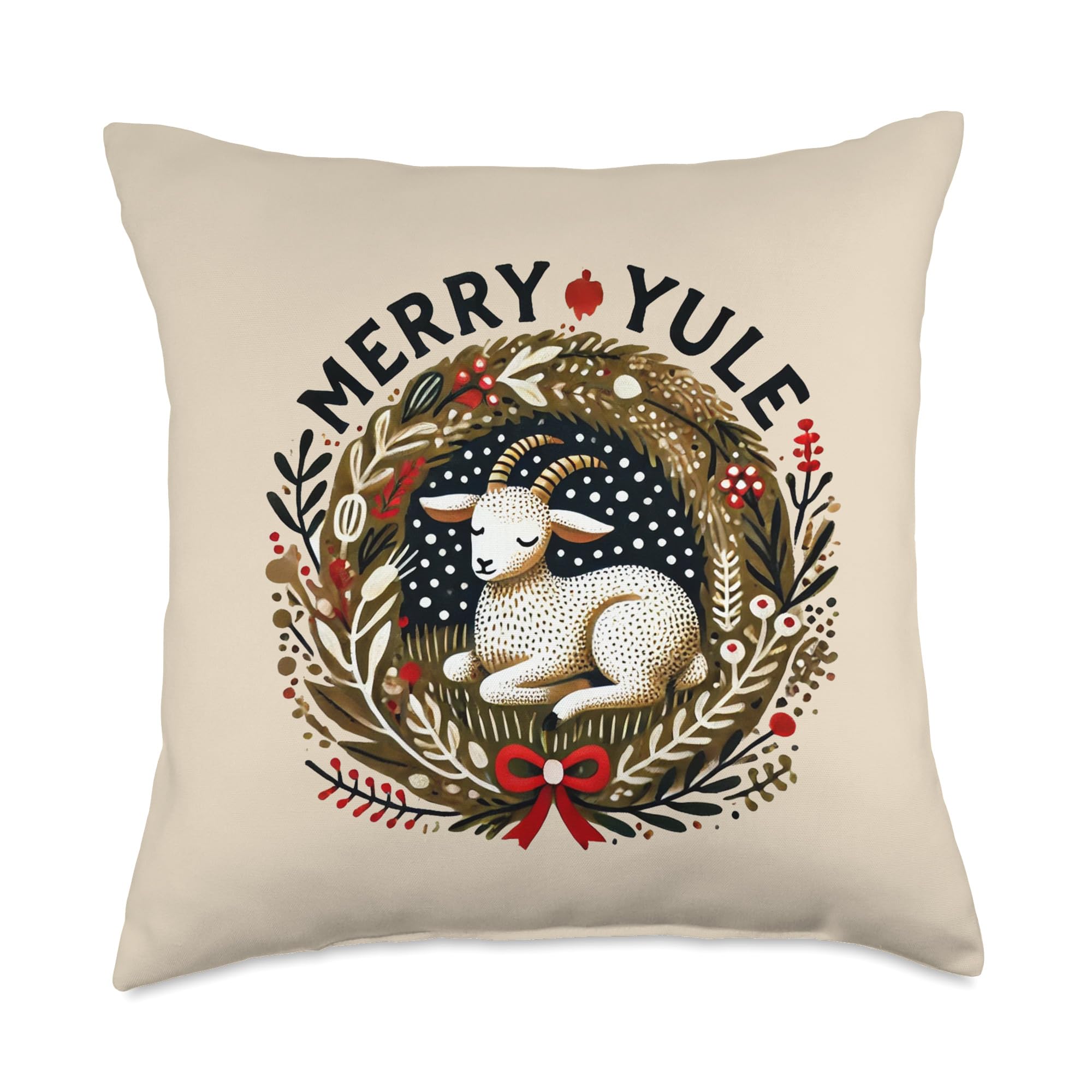 Merry Yule Goat Art Blessed Yuletide Throw Pillow