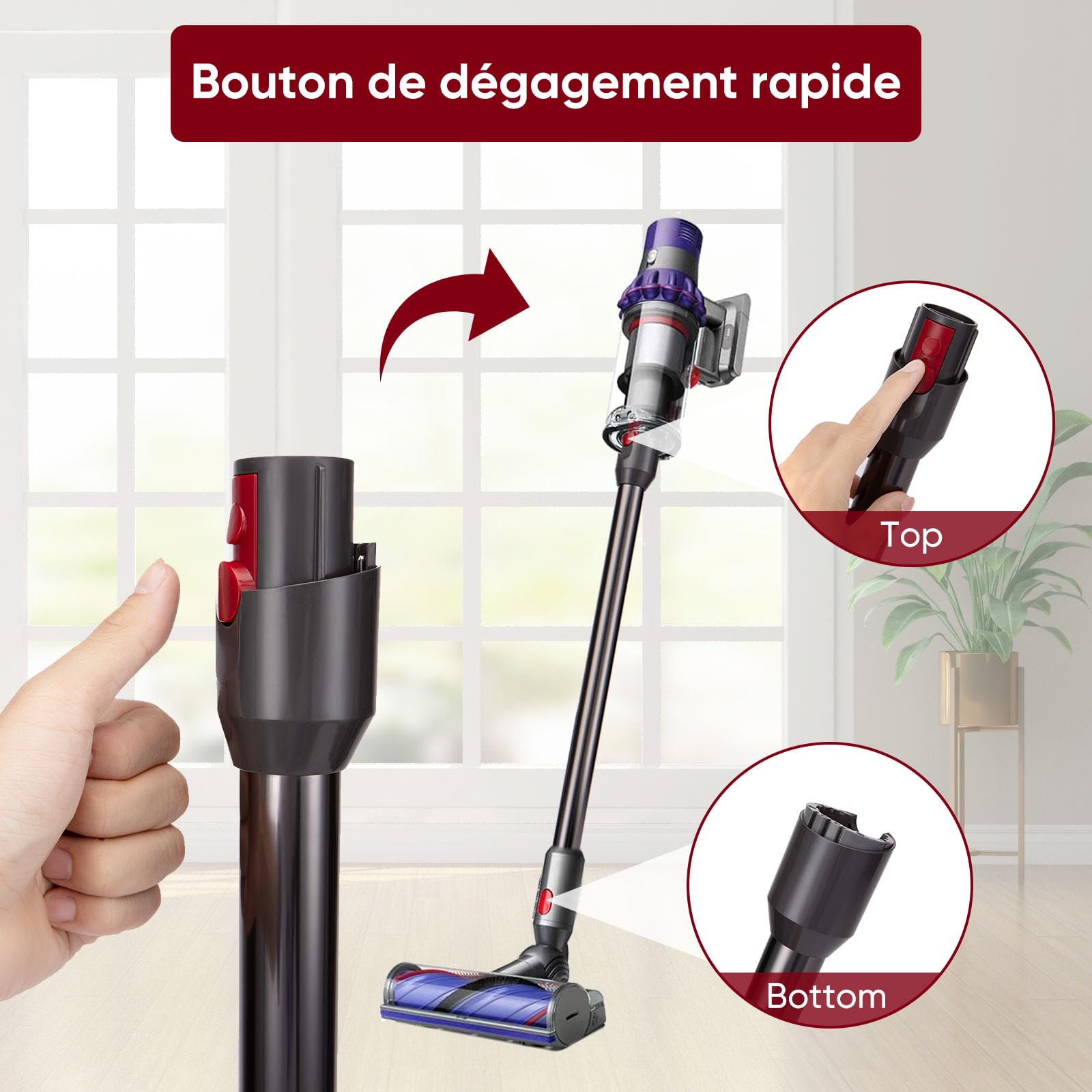 Tube Extension compatible pour Dyson V12 Detect Slim / V10 Digital Slim Aspirateur, Pièce de Rechange Tige Rigide avec Dégagement Rapide Accessoire Rallonge 74cm - Gris