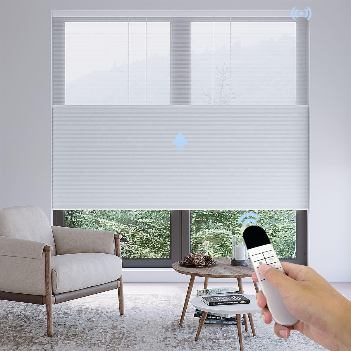 Motorized Day Night Cellular Shades,Smart Top Down Bottom UP Blinds,Blackout Honeycomb Blinds with Remote Control,Modern Colors Window Treatments for Home,Office,Custom Sizes(Blackout Pearl)