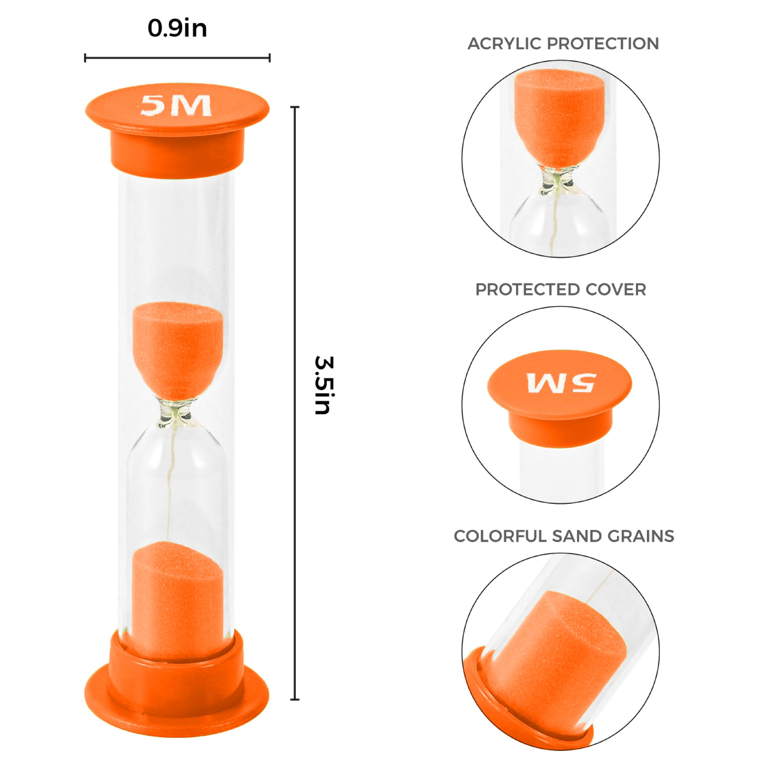 TeacherFav Sand Timer for Kids - 5 Minute Set of 4 Hour Glass - Orange Color- Acrylic Covered for Classroom Home & Kids Room - Image 2