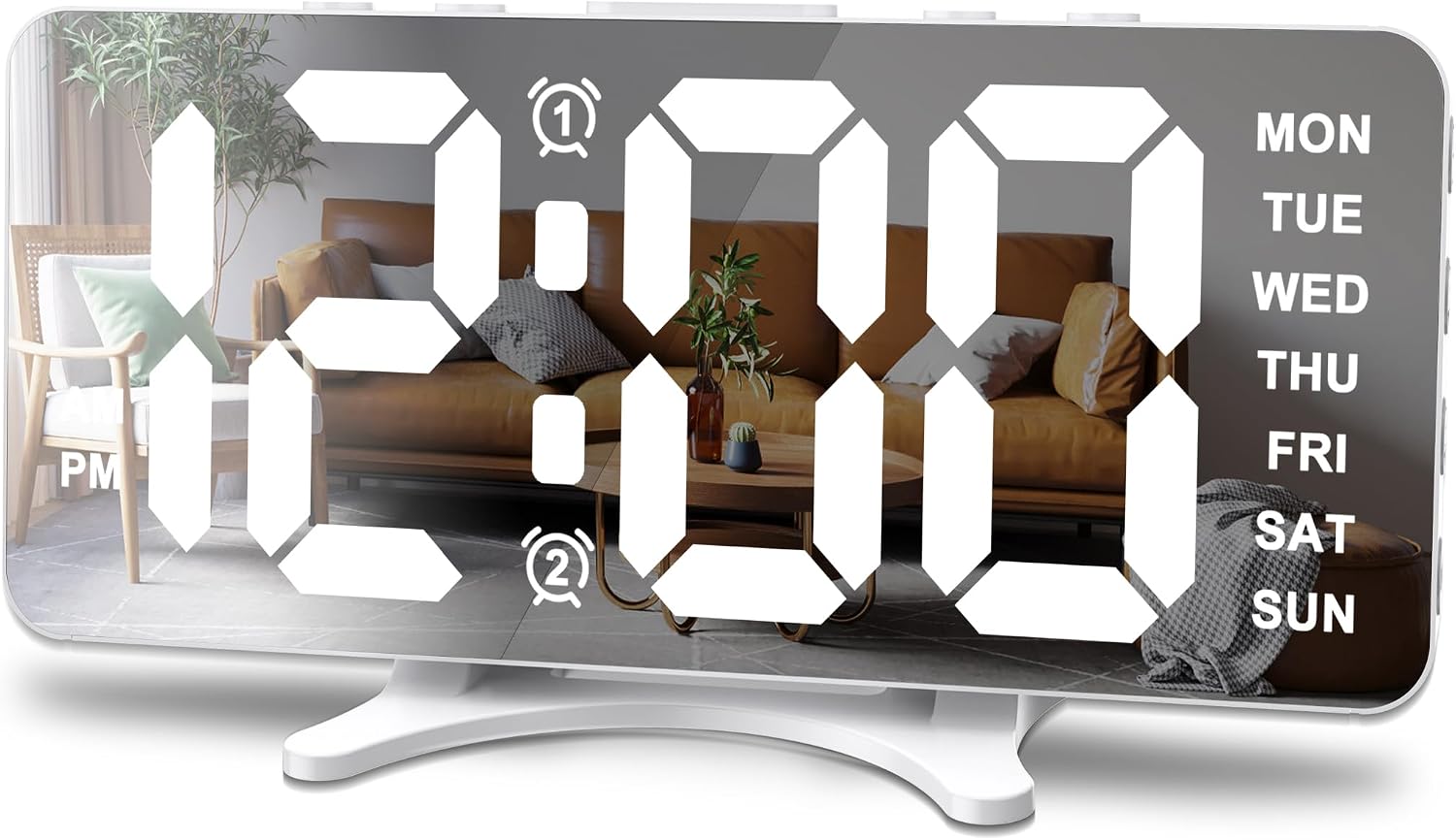 Digital Alarm Clock for Bedroom, Mirror LED Display Bedside Clock with Adjustable Brightness, Dual Alarm & Snooze for Heavy Sleepers, USB Powered Desk Clock for Nightstand, Home & Dorm