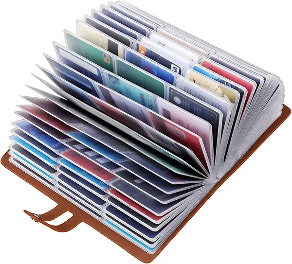 Large Business Card Holder,RFID Credit Card Holder and Business Card Organizer, Leather Card Case with 96 Card Slots for Prevent Loss or Damage of Credit Cards and Business Cards (Brown)