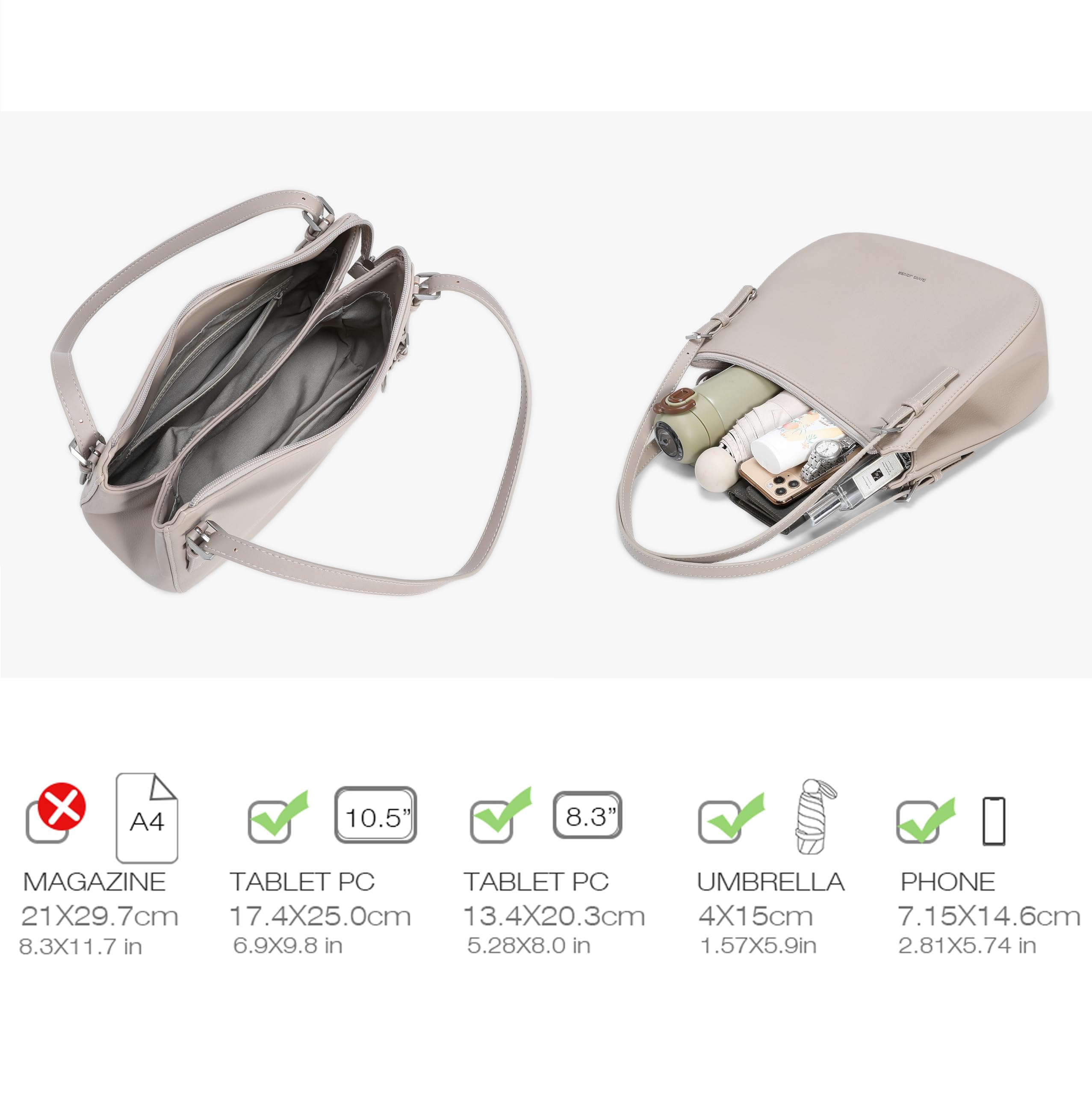 David Jones – Bolso de mano para mujer – Bolso Hobo de piel sintética – Bolso de mano elegante de talla media asa larga – Clásico a la moda de la ciudad de viaje – Trabajo de moda práctica