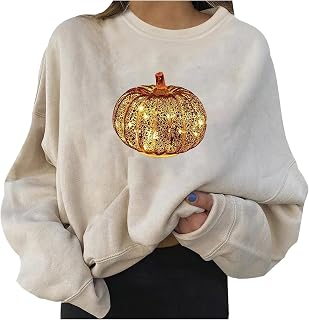 INNOVIERA Moletom de tamanho grande para mulheres plus size moletom de Halloween engraçado suéter de abóbora largo gola redonda manga longa