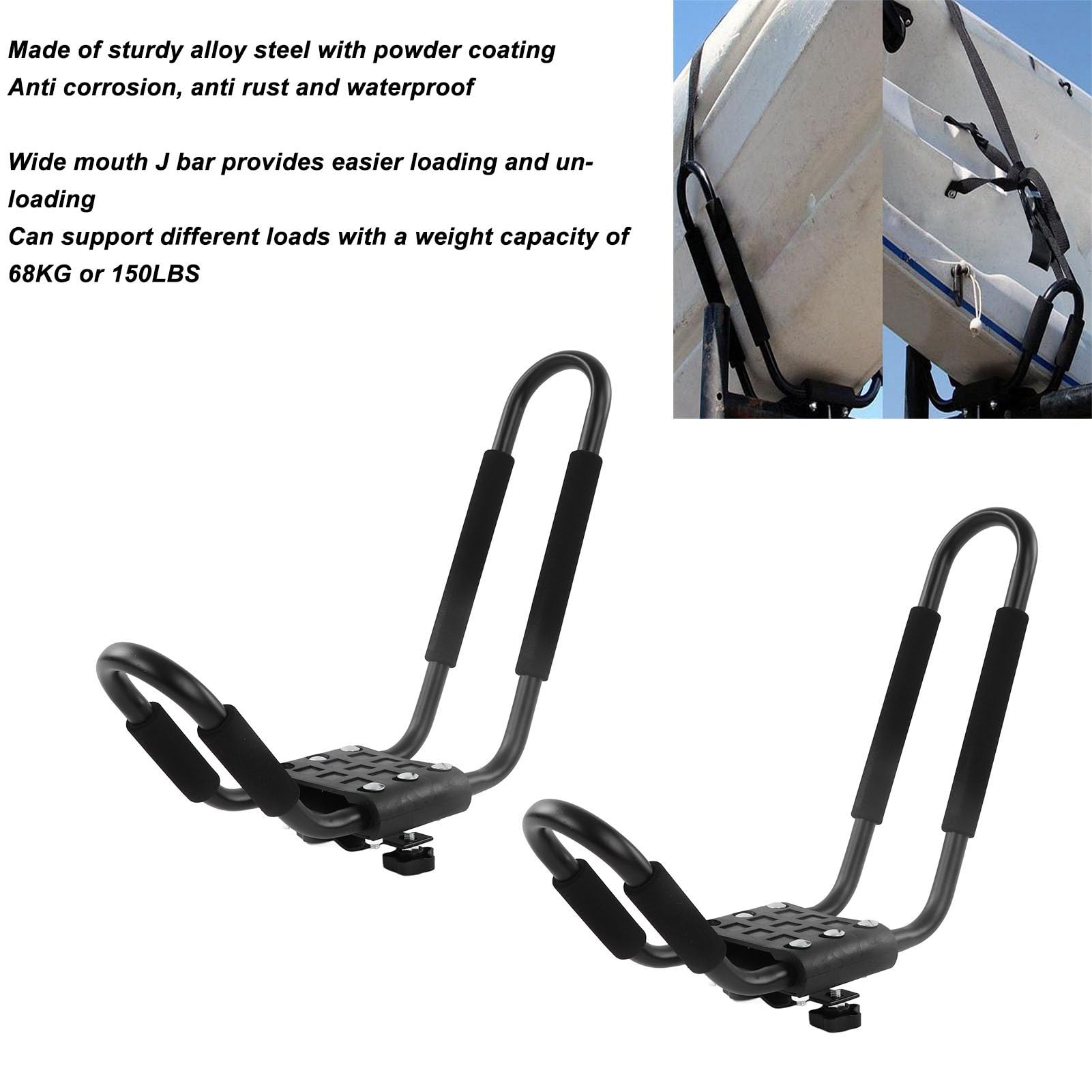Cocoarm Kajak-Dachmontage-Rack, Kajak-Träger aus Legiertem Stahl, J-Bar-Halterung, 68 Kg, 150 Lbs Kapazität mit 4 Riemen, Breite Öffnung für Kajaks, Kanus, Ski, Surfbretter