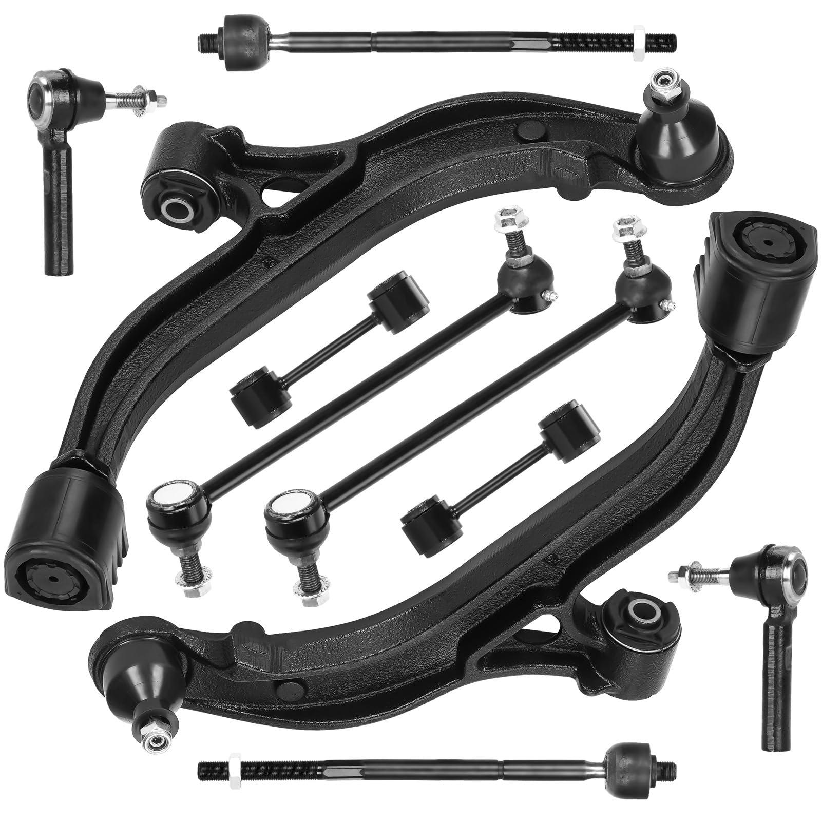 Front Lower Control Arm w/Ball Joint Sway Bar Tie Rod Replacement for Chrysler Town & Country Voyager Grand Caravan - 10pcs Set