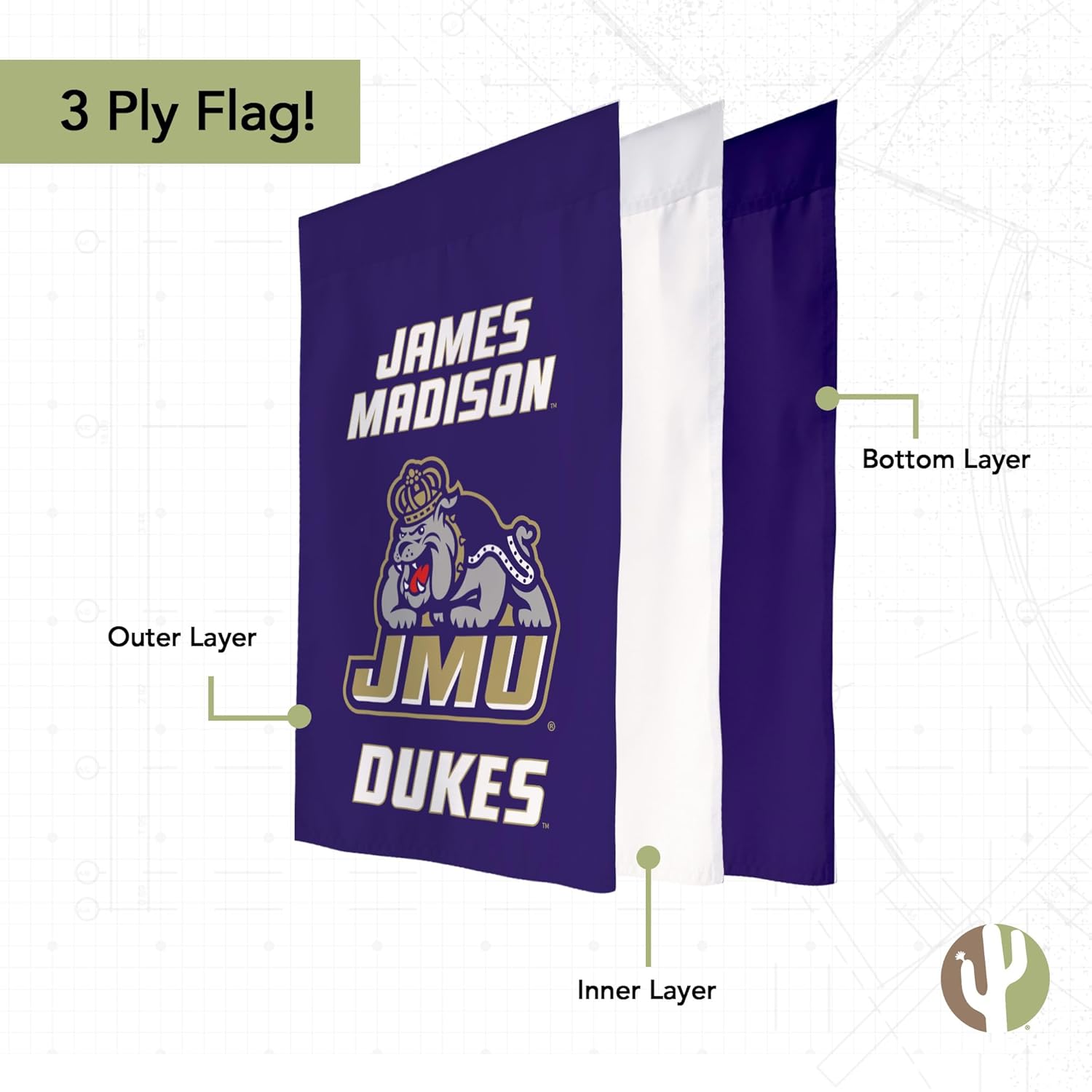 Desert Cactus James Madison University JMU Garden Flag – 19 x 12 inch James Madison Dukes Banner, For Outdoor Display and Events (Design D) - Image 3