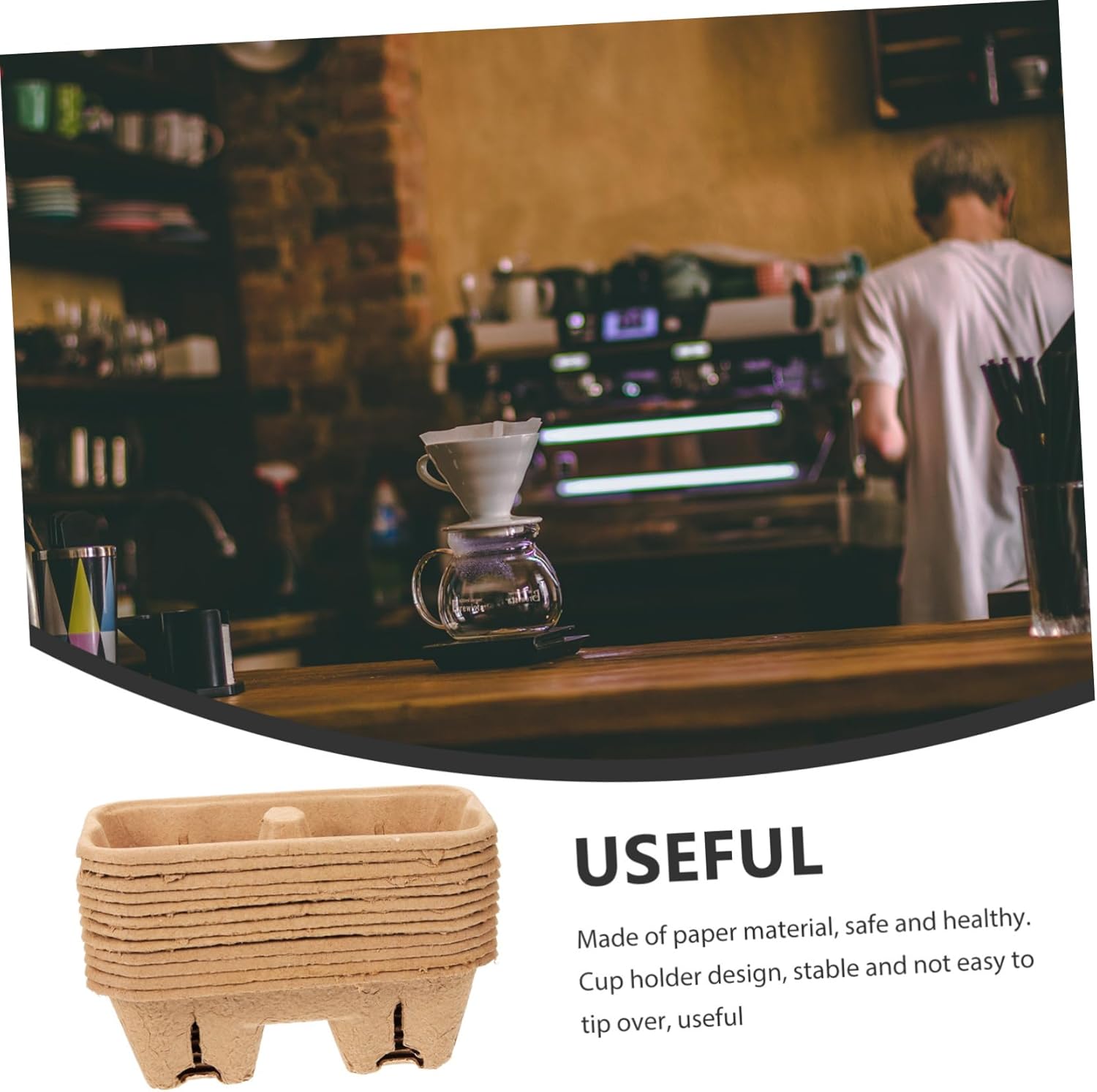 SOLUSTRE 50pcs Disposable Coffee Cup Carrier Tray Paper Holders for Takeout Drinks Beverage Packing Rack for Coffee and Tea for Outdoor Events and Parties