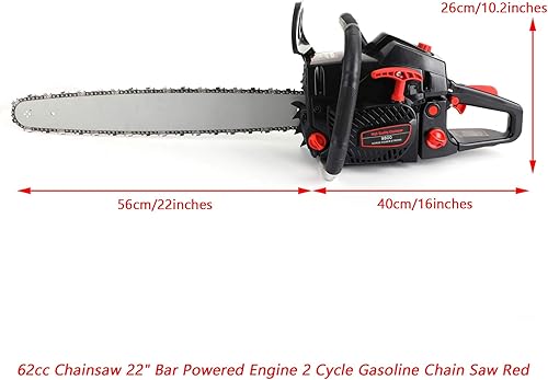 Miniatura 2 de Topteng Motosierra de gas de 20 pulgadas, motor de barra de 62 cc, motosierra de gasolina de 2 ciclos, corte de sierra de gas de madera, sierra de