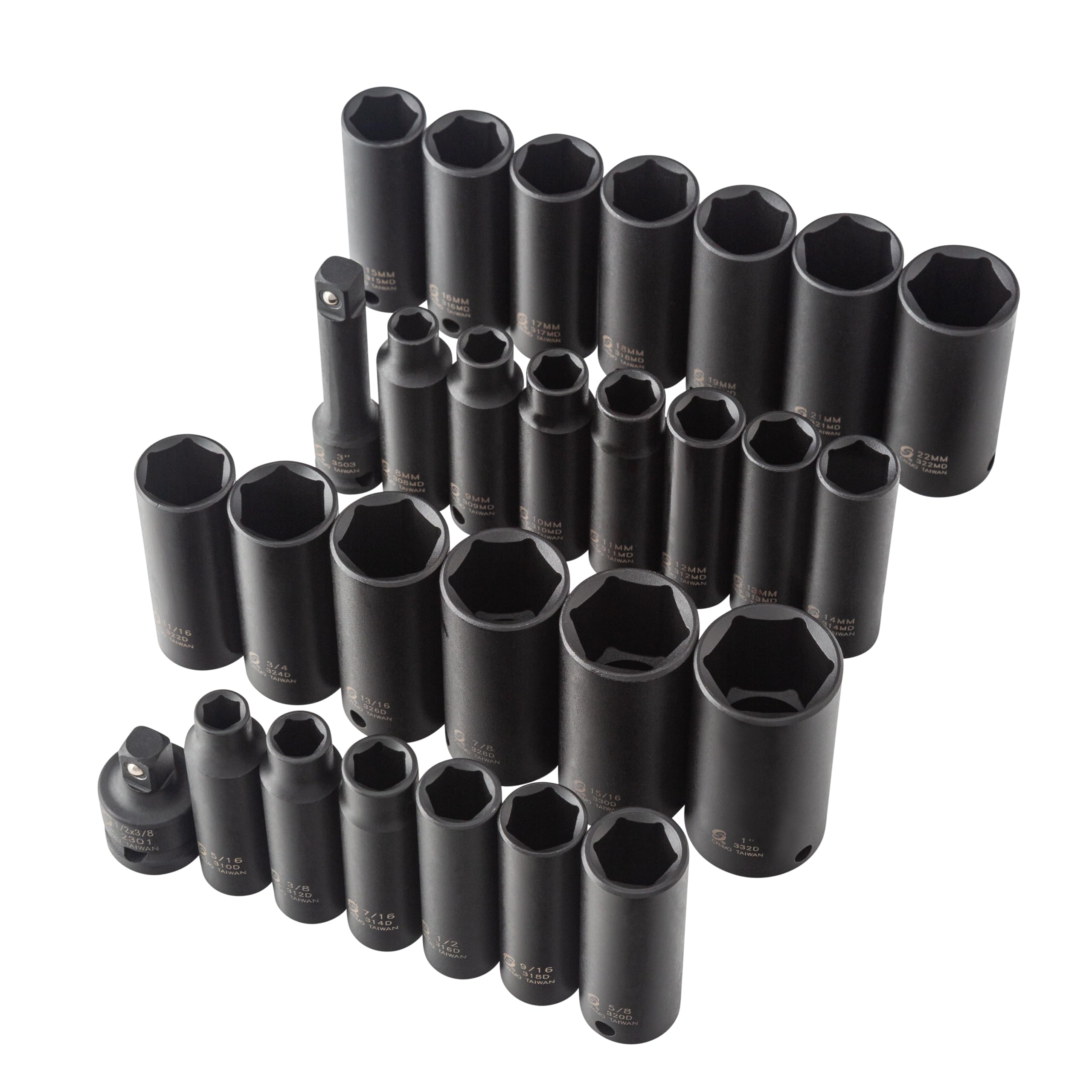 Sunex Tools - SOCKET SET IMPACT 3/8IN. DR.28PC DBLE DEEP MET/SAE