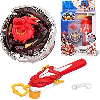 INFINITY NADO Peonza para Niños de Juguete de Metal, Peonzas con Lanzador Magnético Fiery Dragon, Juguetes para Niños Niñas 5 6 7 8 9 10 11 12 Años,Deep Red