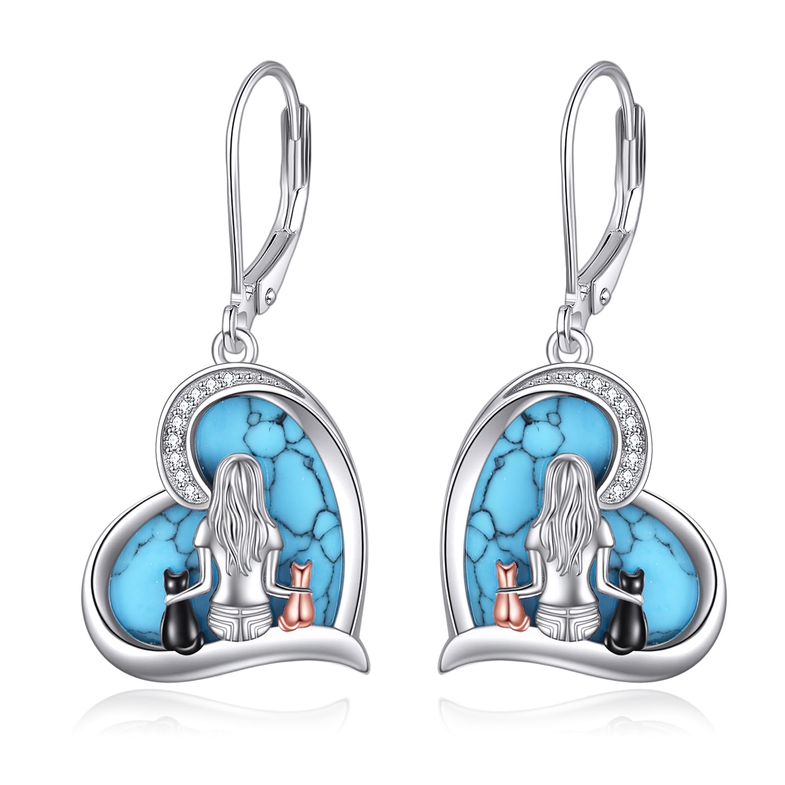 YFN Cat Earrings Sterling Silver Dangle Drop Leverback Earrings Jewelry Gifts for Women