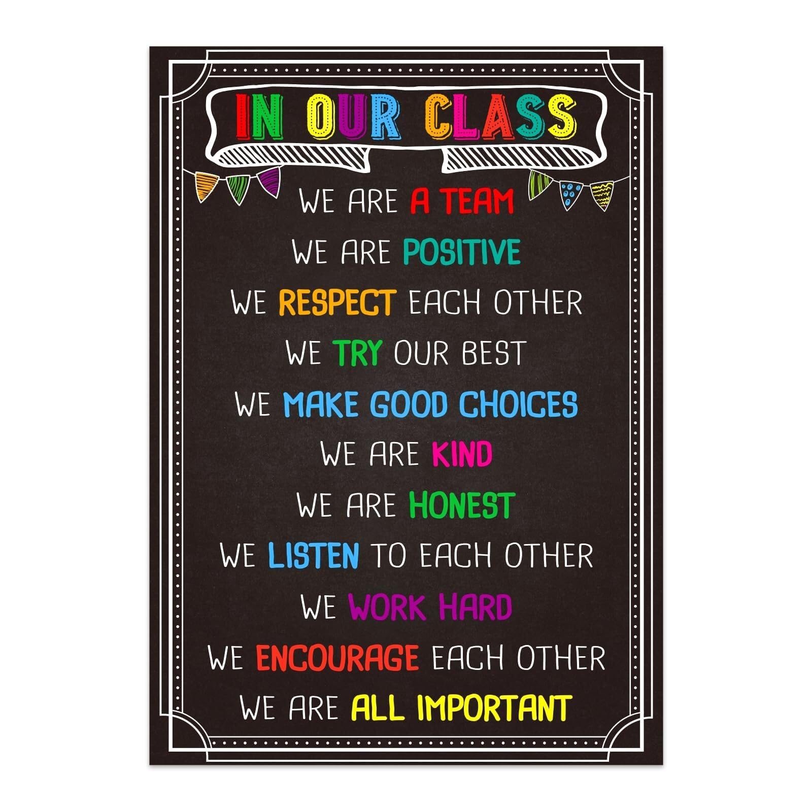 HSMXNEONJB Elementary School Classroom Rules Poster Motivational and Laminated for Back to School Teacher Decor(Framed,12x18inch(30x45cm))