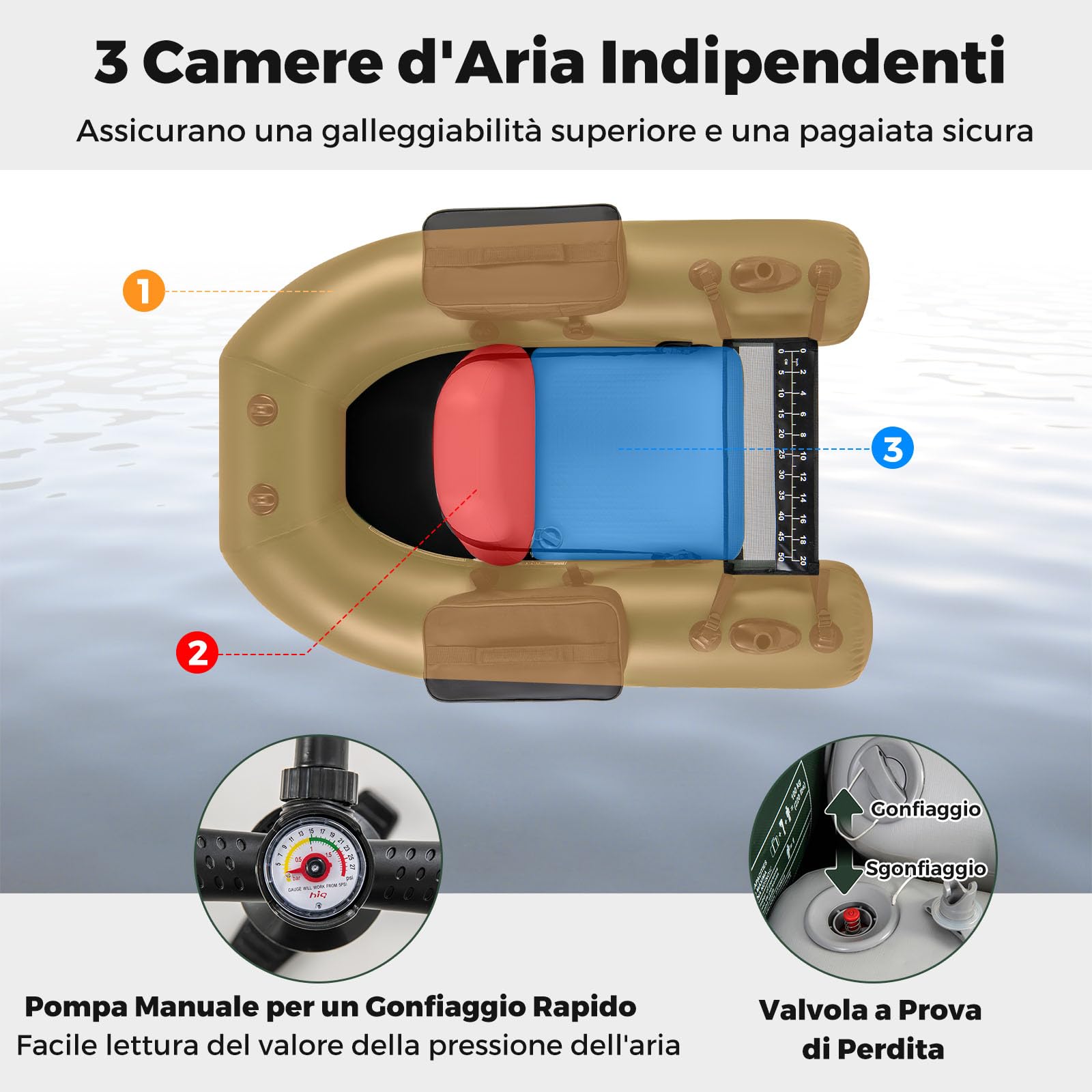 COSTWAY Belly Boat da Pesca, Gommone Gonfiabile da Pesca con 2 Porta Canne, Pompa, Borsa di Trasporto e Kit di Riparazione, Barca da Mare con Compatibile con Motore Fuoribordo, capacità 100kg