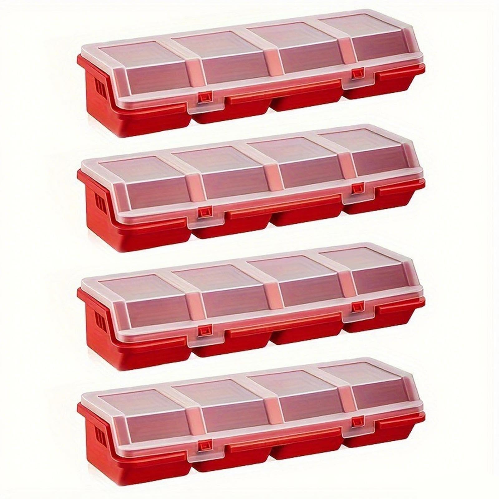 4 Piezas Caja para Almacenamiento de Hardware Organizadora con Divisiones Separadas para Tornillos Y Componentes Electrónicos con Tapa de Polipropilen, Rojo