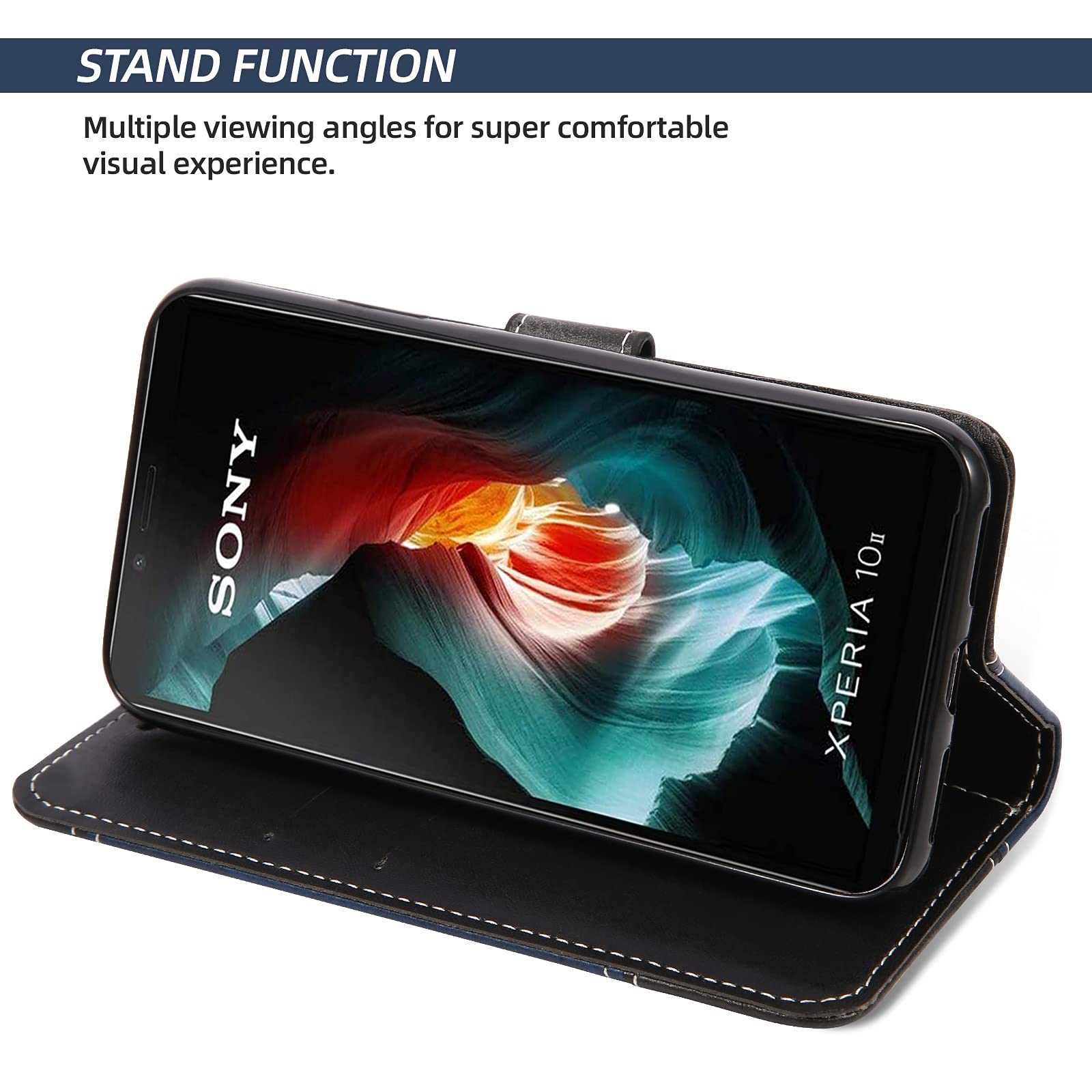 BoxTii Cover per Sony Xperia 10 II, Custodia in PU Pelle Portafoglio per Sony Xperia 10 II, Magnetica Cover a Libro con Slot per Schede, Nero