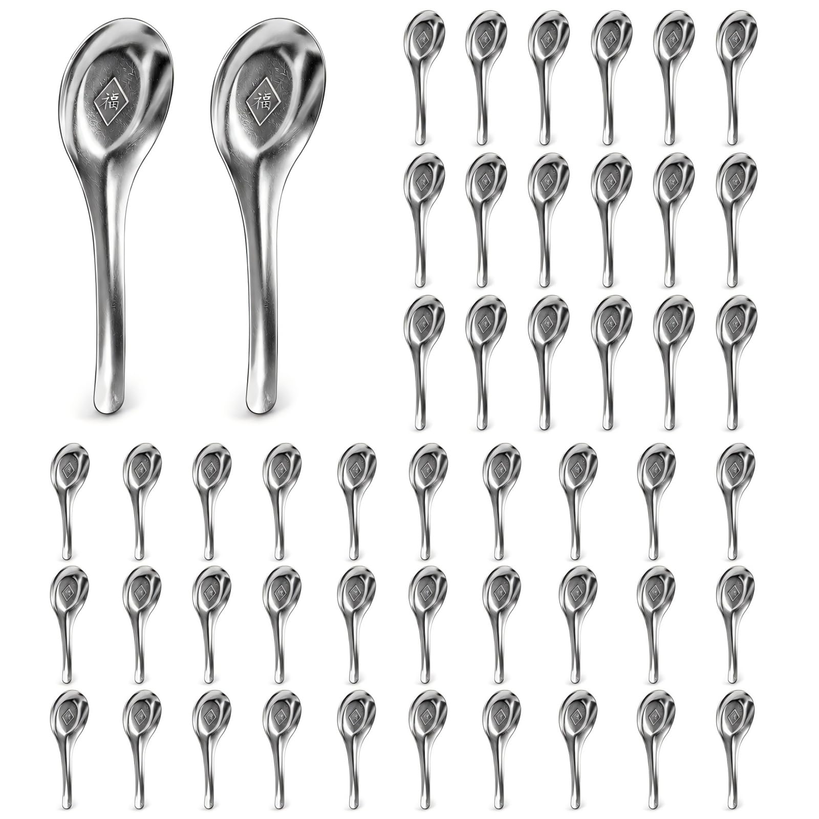 50 Pcs Stainless Steel Soup Spoons Bulk, 15 cm Chinese Soup Spoon
