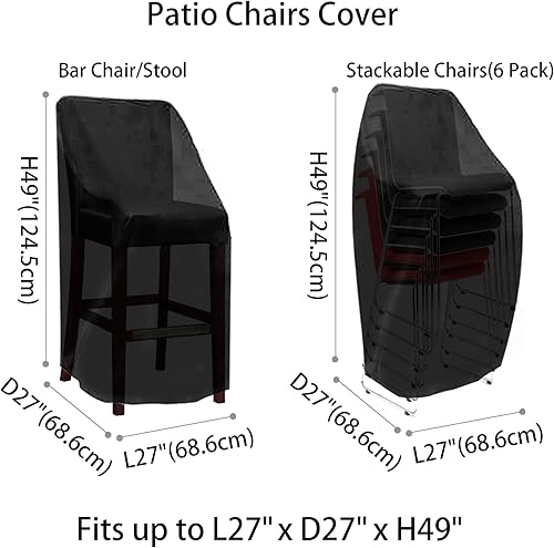 Miniatura 2 de Fundas para sillas de patio con respaldo alto, impermeables, resistentes y apilables para exteriores, fundas negras para muebles de patio, fundas de