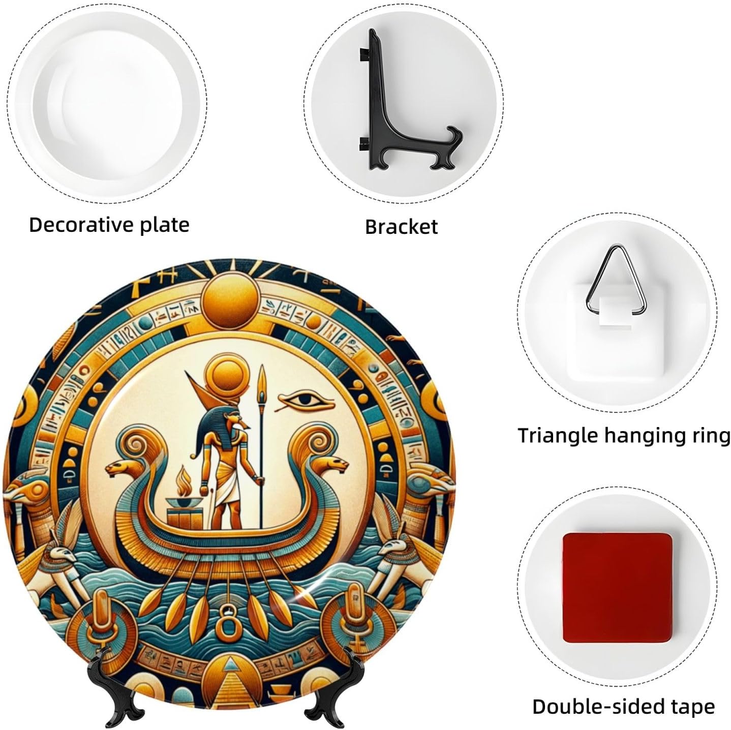 Ancient-Egyptian-Boat 10 Inch Decorative Plate With Stand, Elegant Display Wall Plate For Home Decor