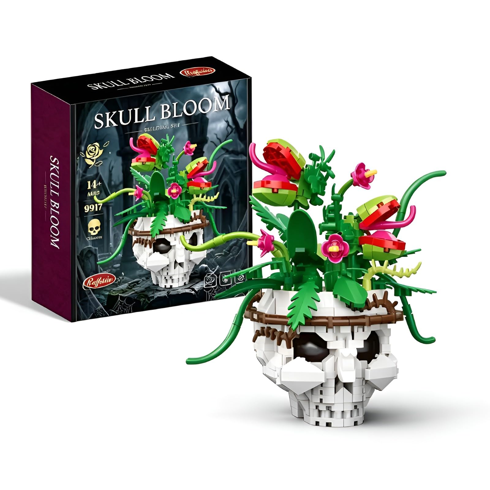 Skull Carnivorous Bloom Mini Building Set, Flower Pot Model Gifts 670PCS