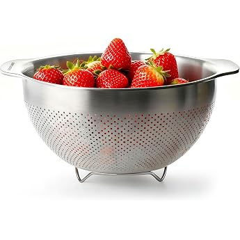 Greentainer Table Kitchen Strainer, Pasta Strainer with 2 Stainless Steel Handles, Universal Sieve, Large Micro-Perforated Co