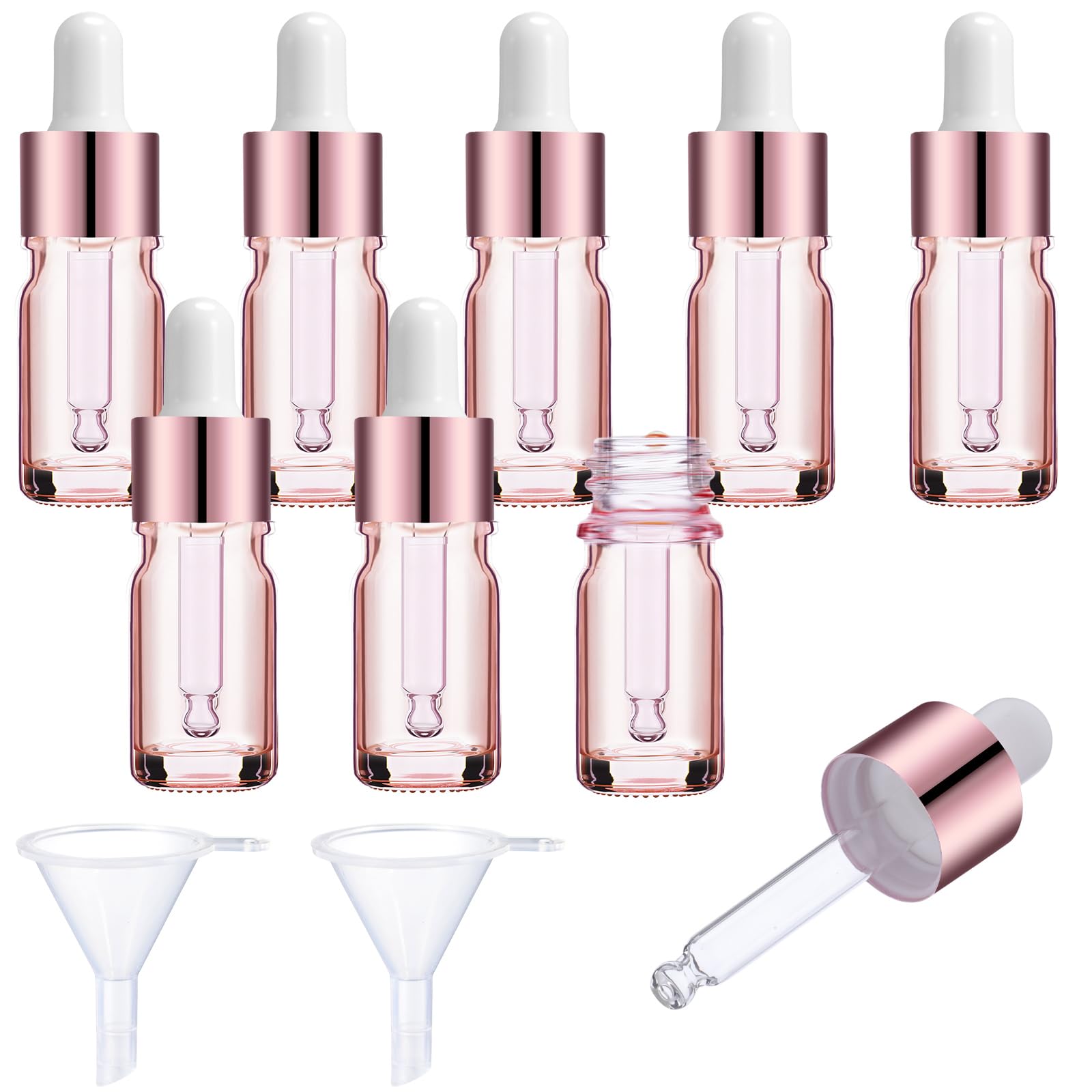 Patelai 8 Pcs 5 ml/ 0.2 oz Frosted Glass Dropper Bottles Essential Oil Bottles with Eye Dropper and Bamboo Lids Perfume Sample Essence Liquid Cosmetic Containers and Funnels (Rose Gold)-image-6
