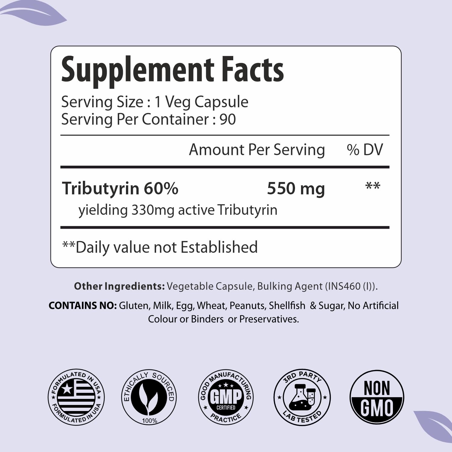 Tributyrin Supplement 550mg, Advanced Butyrate Form for Gut Health, 60% Standardized, More Effective Delivery Than Sodium Butyrate, 90 Capsules, Non-GMO & Gluten Free Postbiotic Supplement — Amazon image 2