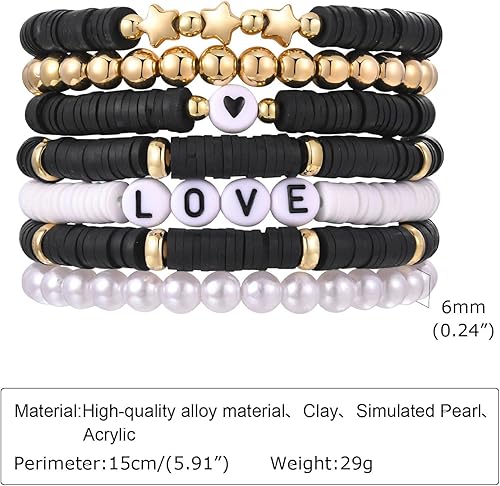Miniatura 5 de Pulsera elástica de cuentas Surfer para mujer, juego de cuentas de arcilla colorida ajustable, diseño de corazón de estrella Y2K, para verano,