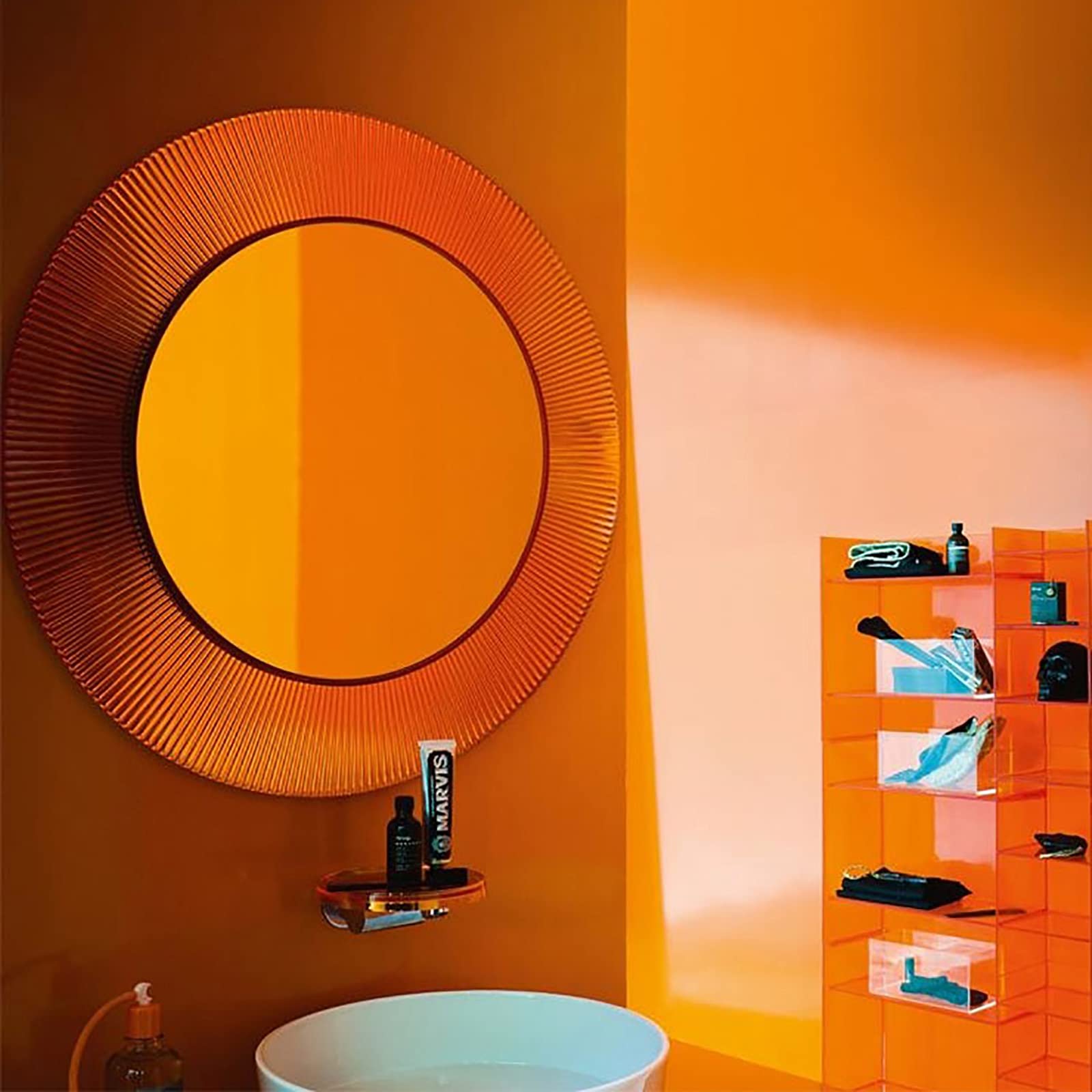 Specchio Da Parete A-WYZ Modello 3020, Colore Arancione, Design Moderno, Attenzione: Fragile - 3