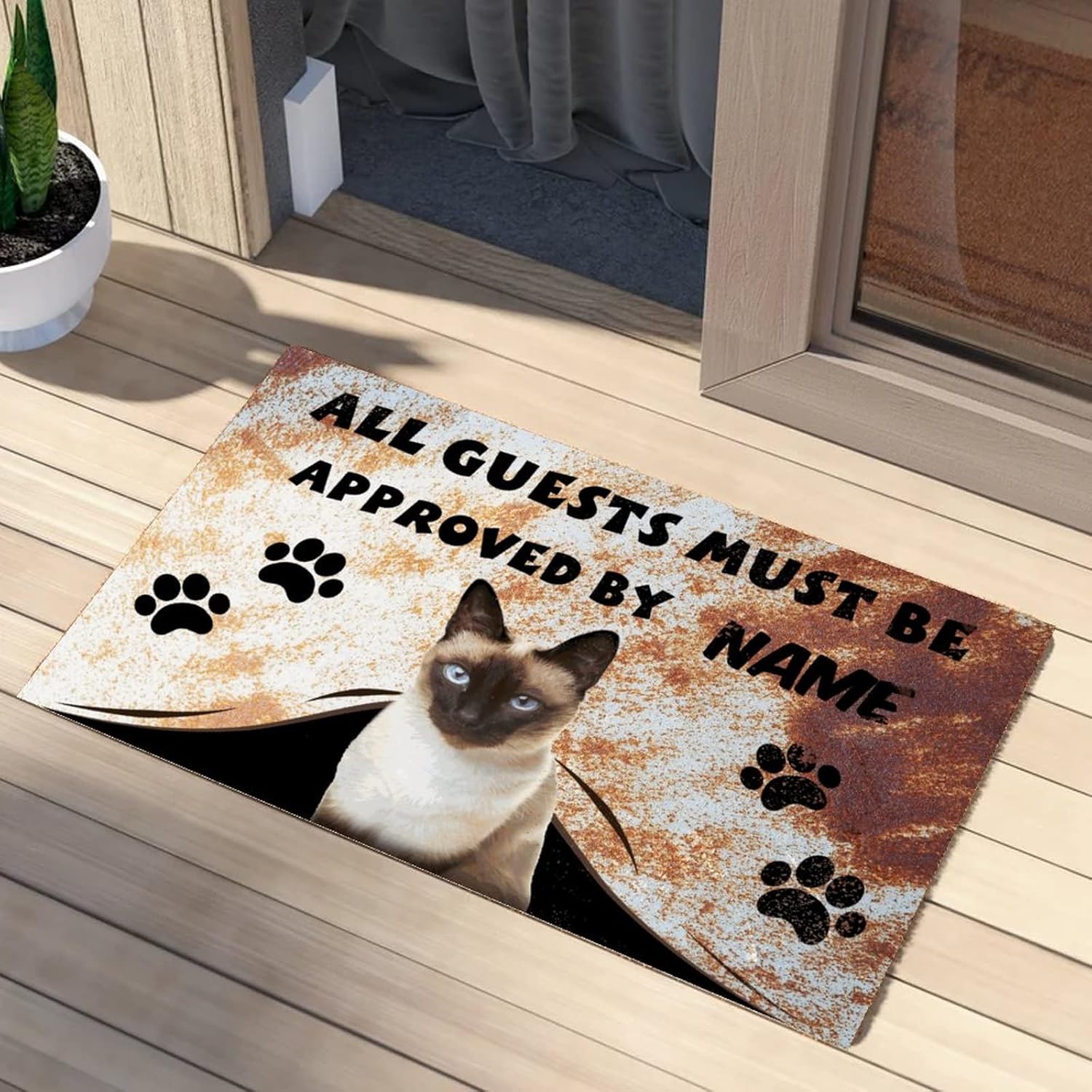 All Guests Must Be Approved by Cat Kitchen Mat Cat Paws Footprint Coconut Coir Rugs Natural Thick Gift for Pet Cat Lovers 24x36in